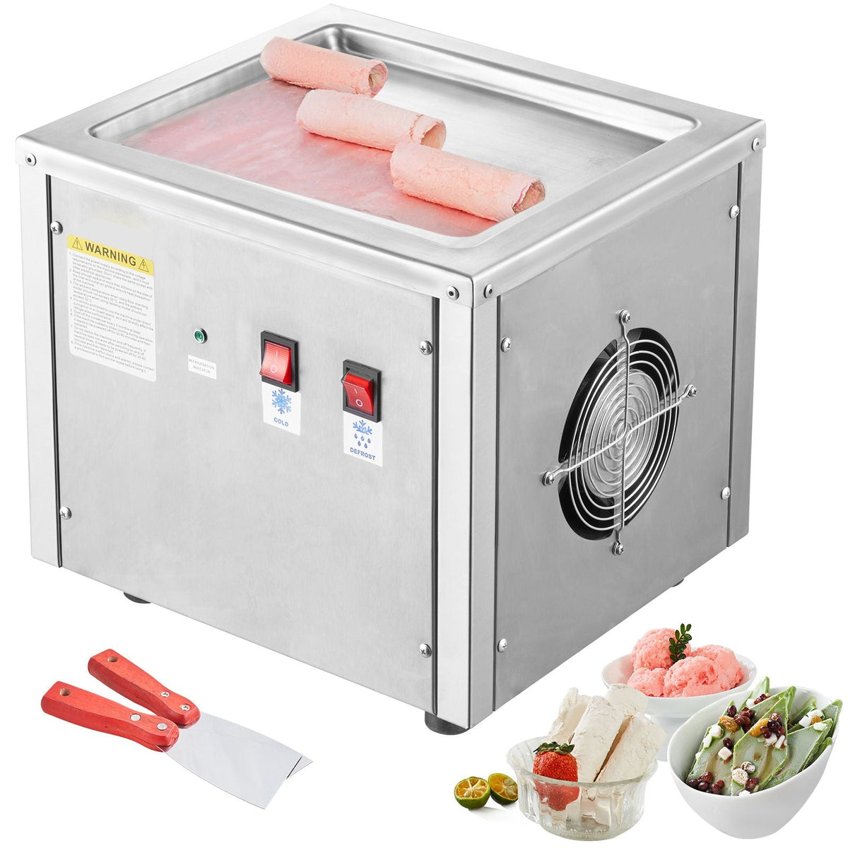 Fried Ice Cream Roll Machine, 11" x 9.5" Stir-Fried Ice Cream Pan, Stainless Steel Rolled Ice Cream Maker with Compressor and 2 Scrapers, for Making Ice Cream, Frozen Yogurt, Ice Cream Rolls