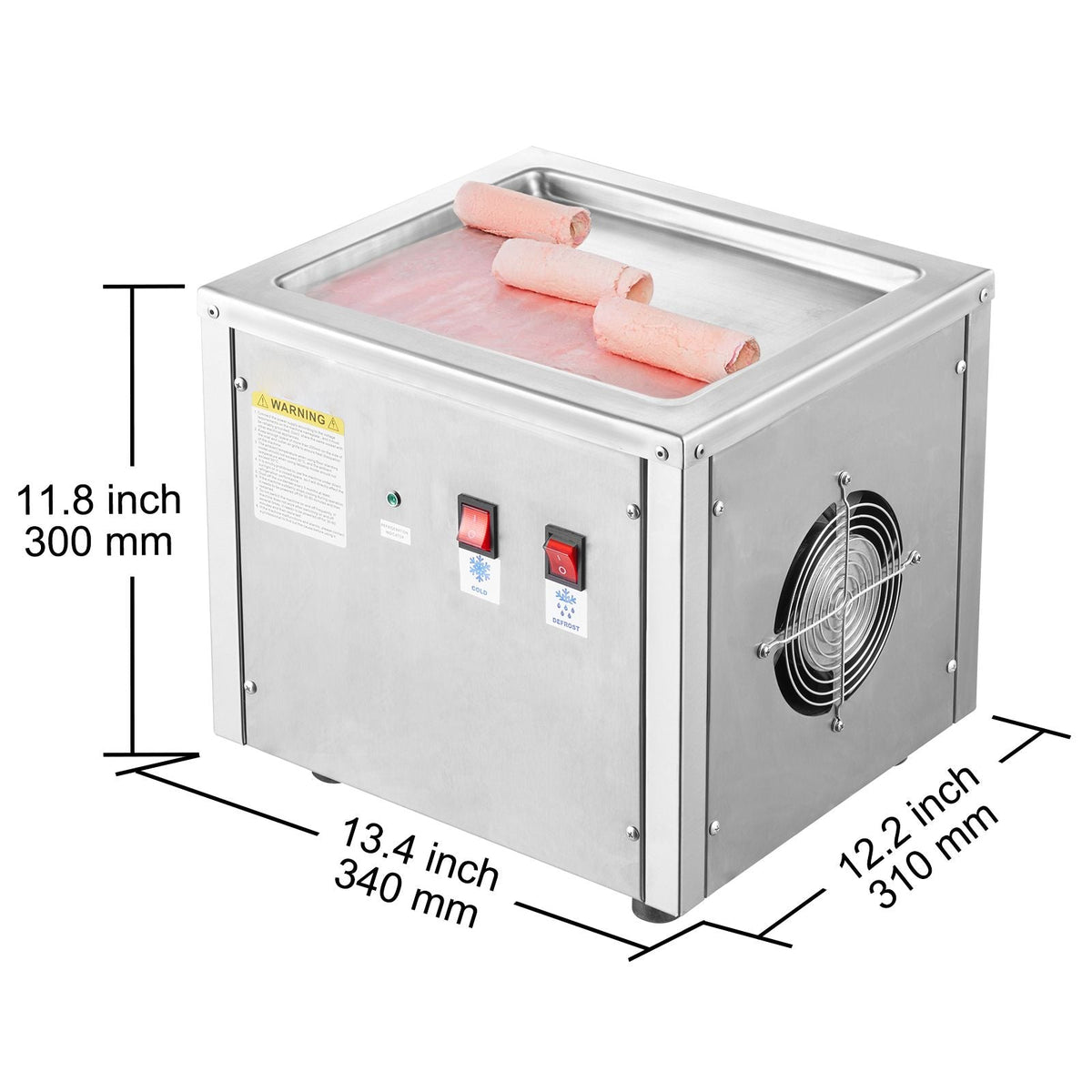 Fried Ice Cream Roll Machine, 11" x 9.5" Stir-Fried Ice Cream Pan, Stainless Steel Rolled Ice Cream Maker with Compressor and 2 Scrapers, for Making Ice Cream, Frozen Yogurt, Ice Cream Rolls