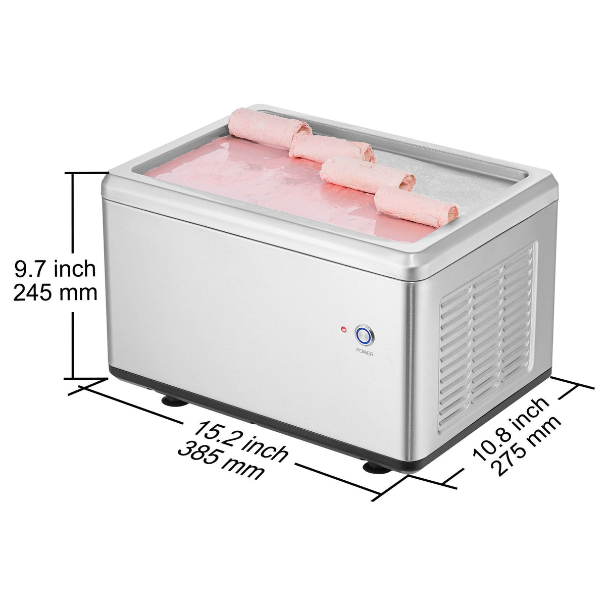 Fried Ice Cream Roll Machine, 12.6" x 8.5" Stir-Fried Ice Cream Pan, Stainless Steel Rolled Ice Cream Maker with Compressor and 2 Scrapers, for Making Ice Cream, Frozen Yogurt, Ice Cream Rolls