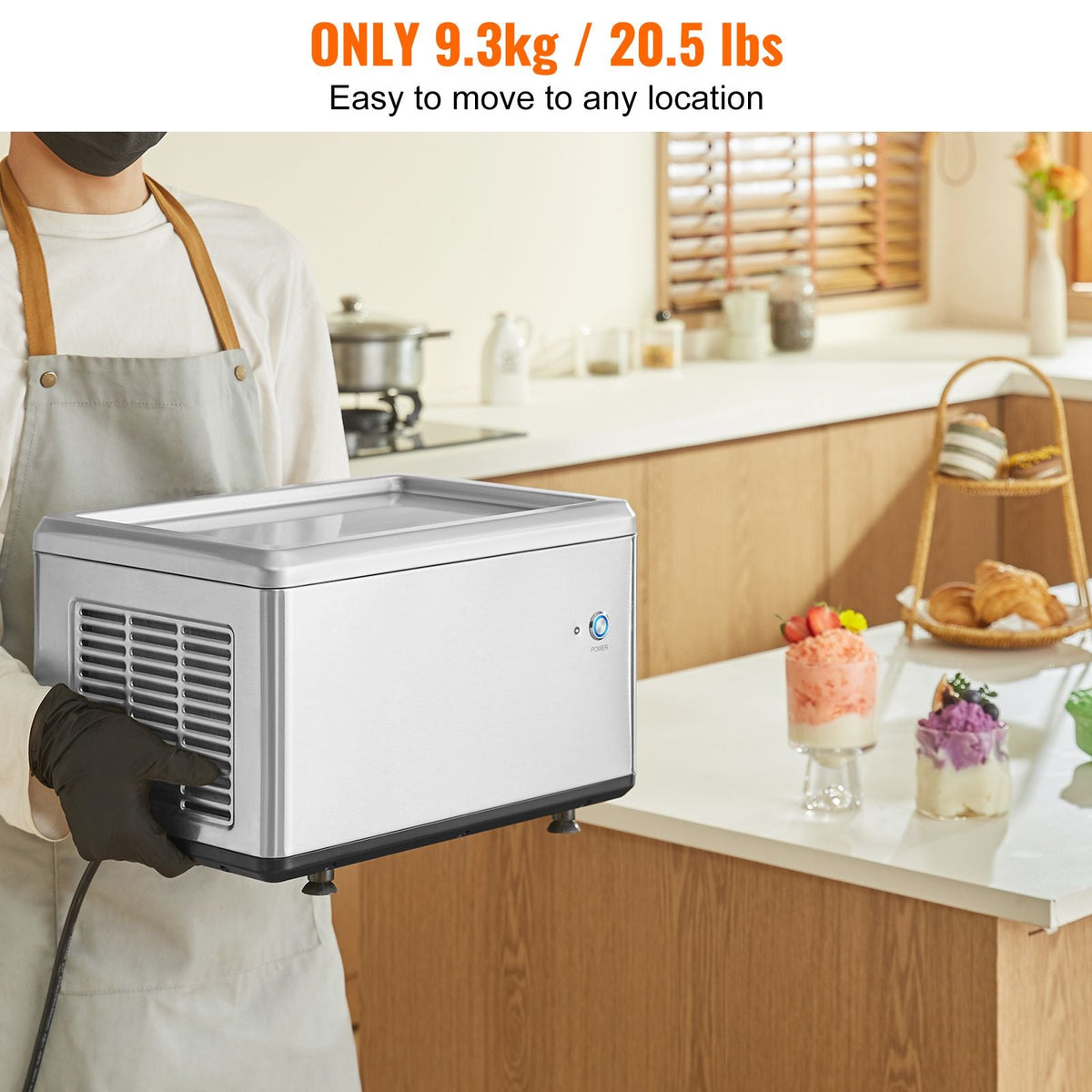 Fried Ice Cream Roll Machine, 12.6" x 8.5" Stir-Fried Ice Cream Pan, Stainless Steel Rolled Ice Cream Maker with Compressor and 2 Scrapers, for Making Ice Cream, Frozen Yogurt, Ice Cream Rolls