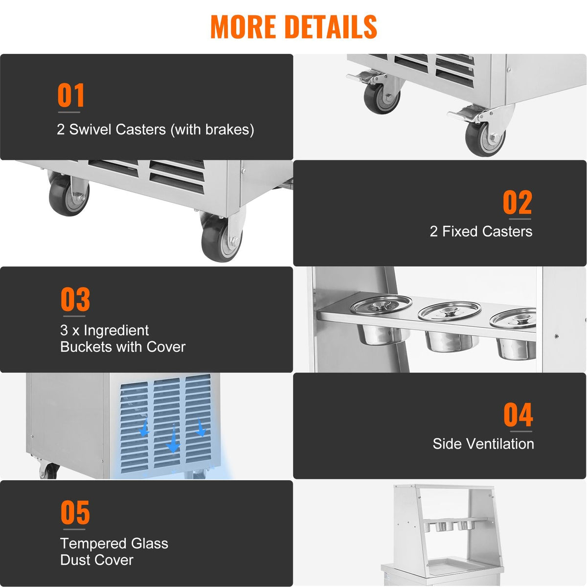 Fried Ice Cream Roll Machine, 13.8" x 13.8" Square Stir-Fried Ice Cream Pan, Stainless Steel Commercial Rolled Ice Cream Maker with Compressor and 2 Scrapers, for Making Ice Cream, Frozen Yogurt