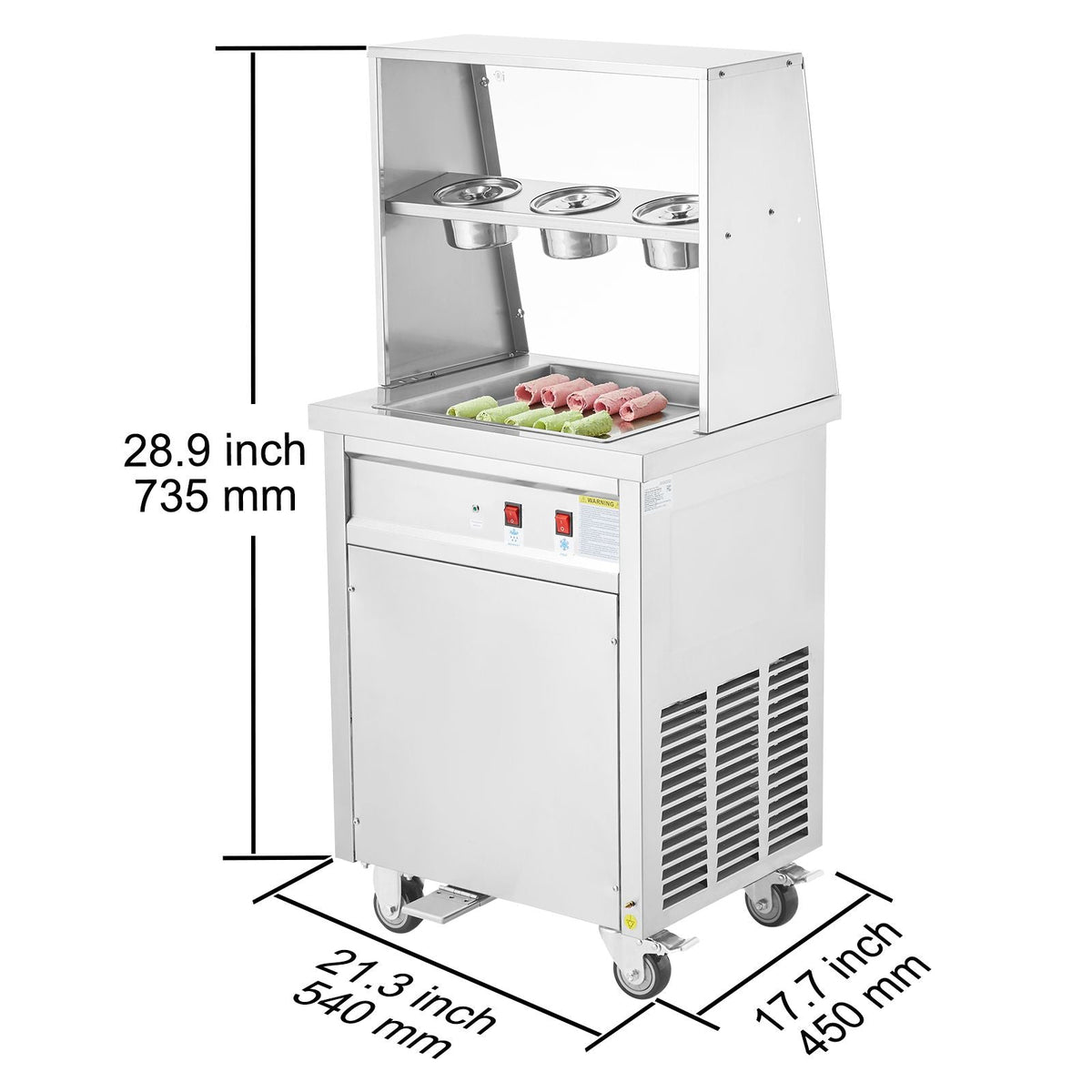 Fried Ice Cream Roll Machine, 13.8" x 13.8" Square Stir-Fried Ice Cream Pan, Stainless Steel Commercial Rolled Ice Cream Maker with Compressor and 2 Scrapers, for Making Ice Cream, Frozen Yogurt