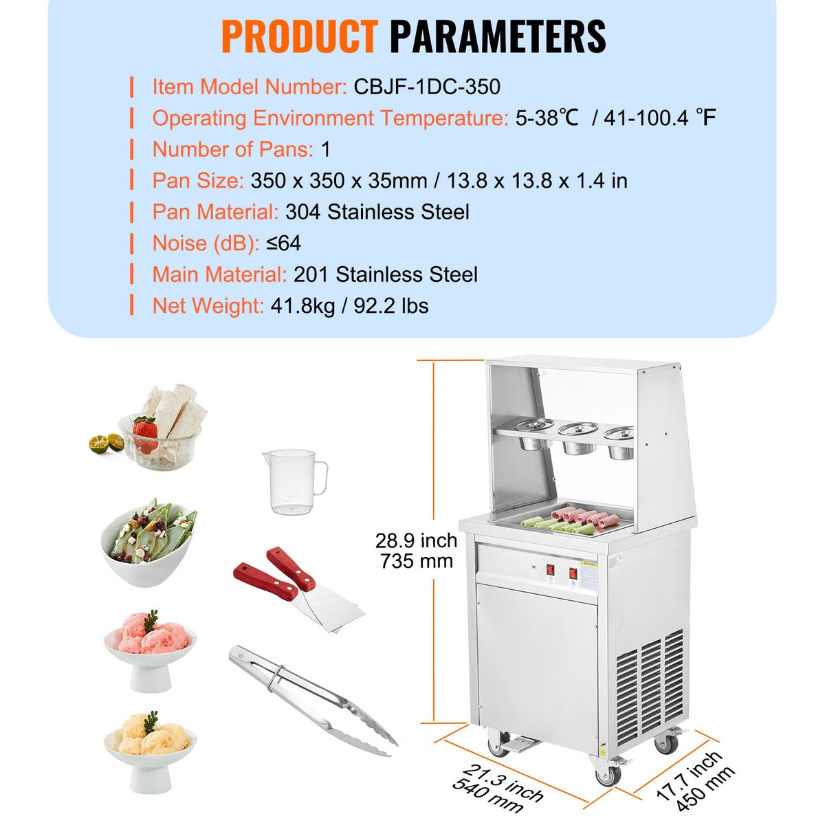 Fried Ice Cream Roll Machine, 13.8" x 13.8" Square Stir-Fried Ice Cream Pan, Stainless Steel Commercial Rolled Ice Cream Maker with Compressor and 2 Scrapers, for Making Ice Cream, Frozen Yogurt