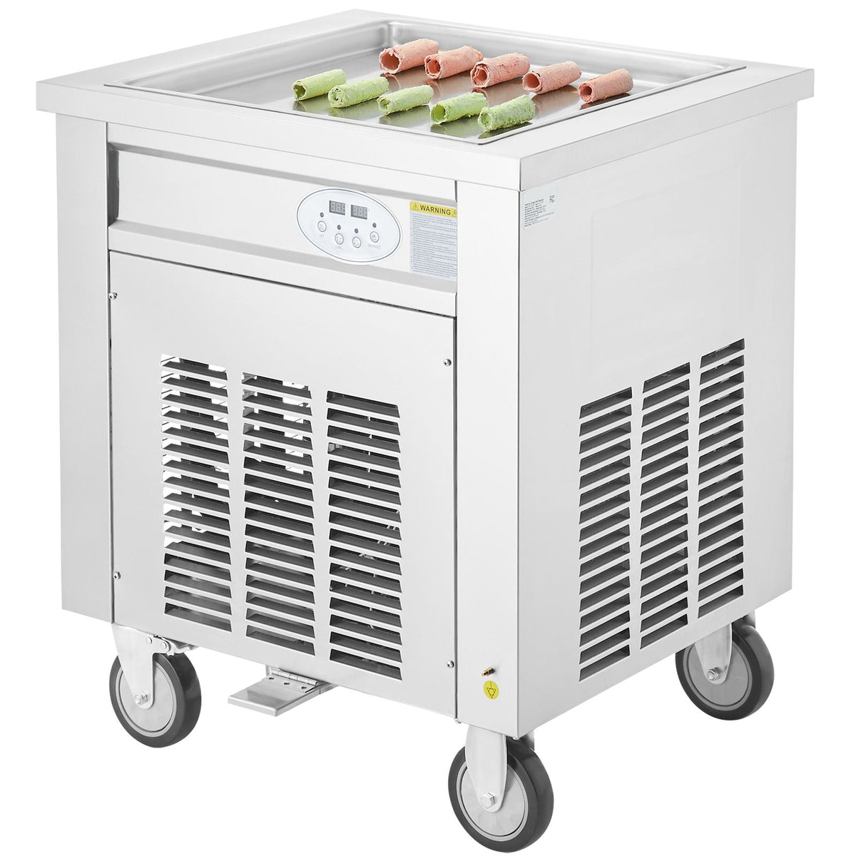 Fried Ice Cream Roll Machine, 19.7" x 19.7" Square Stir-Fried Ice Cream Pan, Stainless Steel Commercial Rolled Ice Cream Maker with Compressor and 2 Scrapers, for Making Ice Cream, Frozen Yogurt