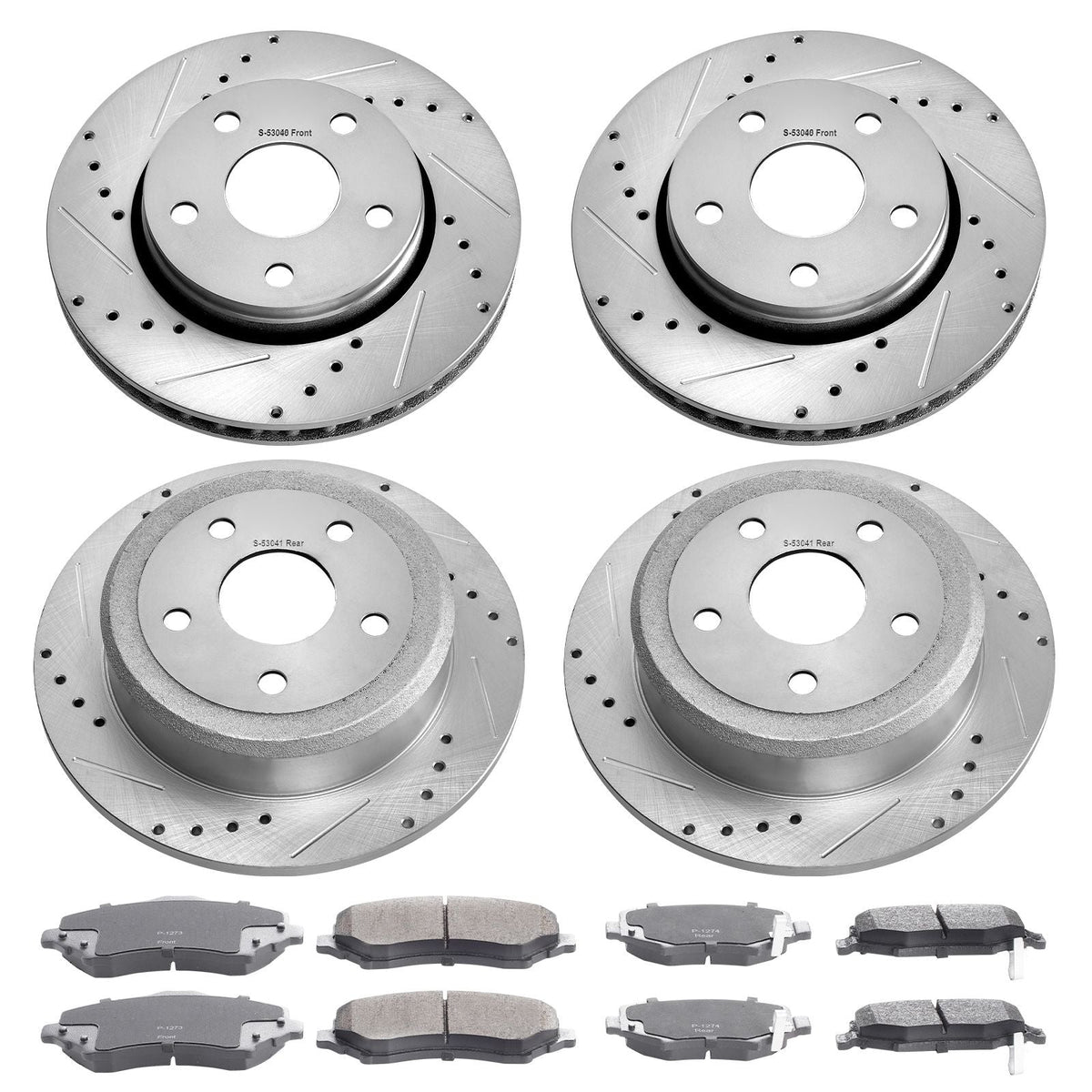 Front and Rear Brake Kit Compatible with 2007-2017 Jeep Wrangler, Drilled and Slotted Brake Rotors Ceramic Brake Pads Replacement, 11.9" Front Rotors 12.4" Rear Rotors