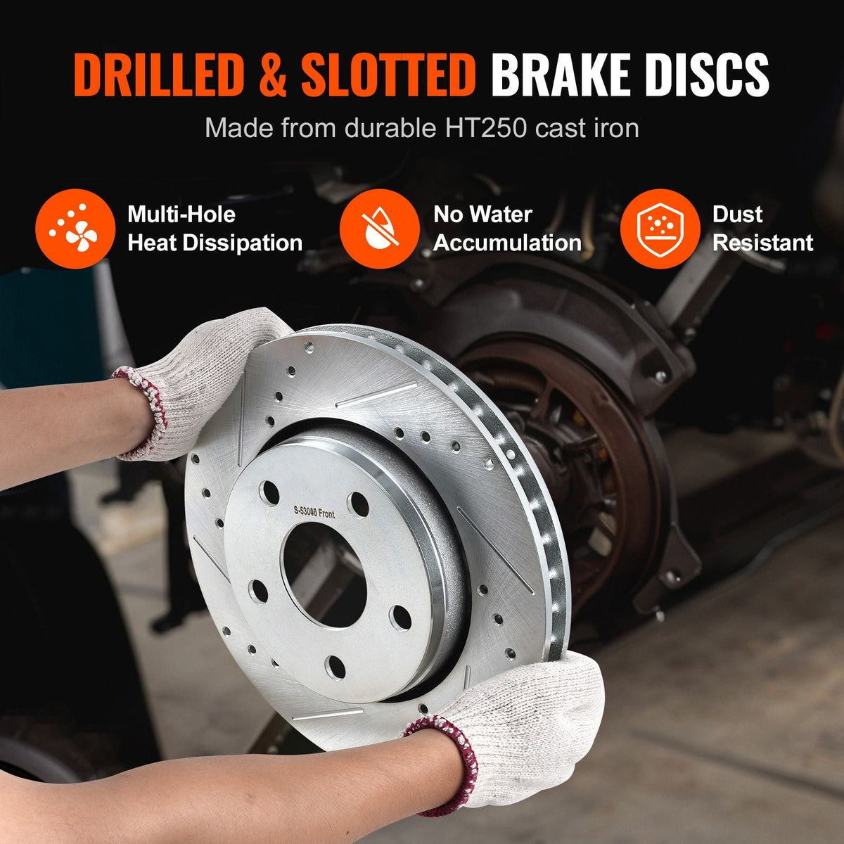 Front and Rear Brake Kit Compatible with 2007-2017 Jeep Wrangler, Drilled and Slotted Brake Rotors Ceramic Brake Pads Replacement, 11.9" Front Rotors 12.4" Rear Rotors
