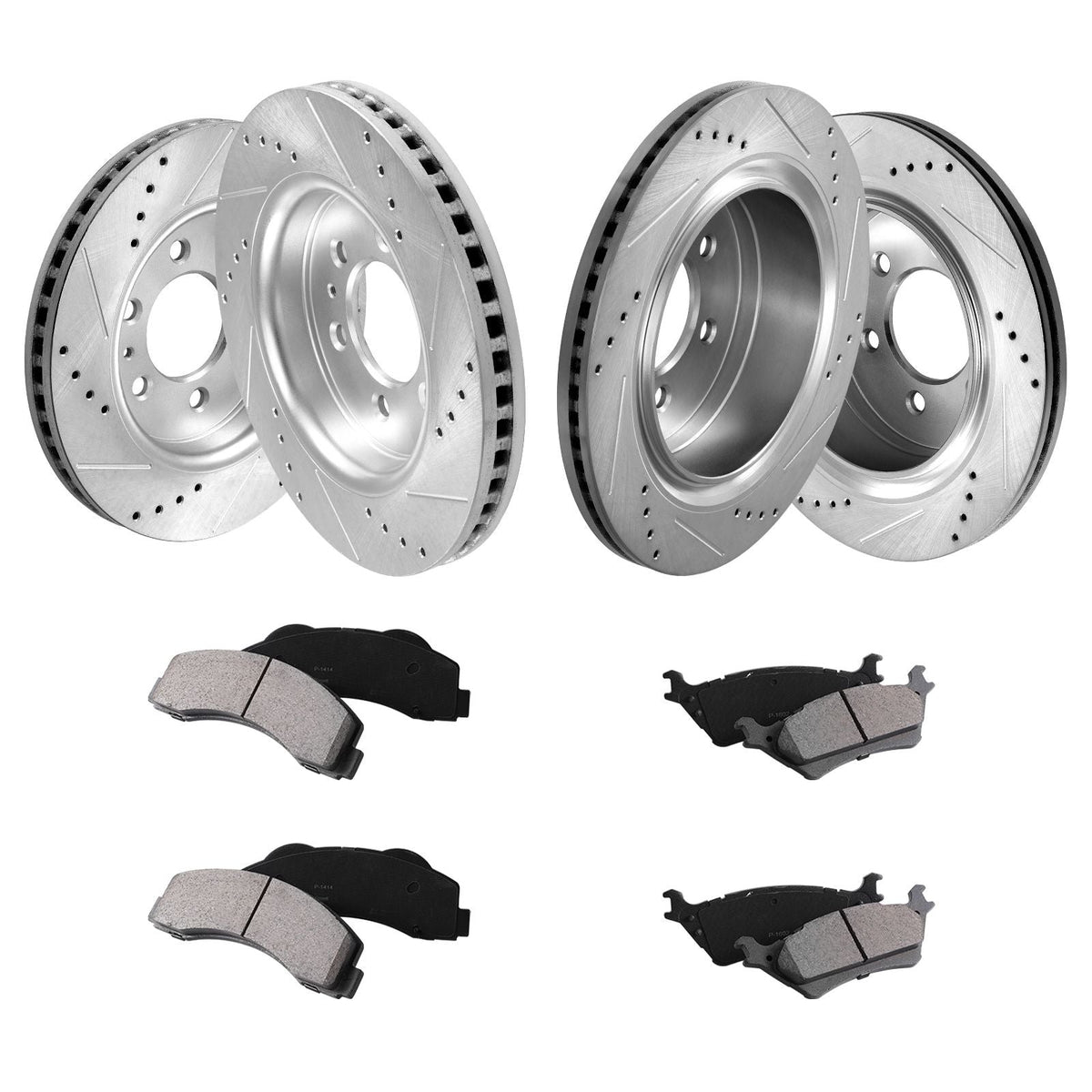 Front and Rear Brake Kit Compatible with 2012-2020 Ford F-150(MPB Only), Drilled and Slotted Brake Rotors Ceramic Brake Pads Replacement, 13.8" Front Rotors 13.7" Rear Rotors