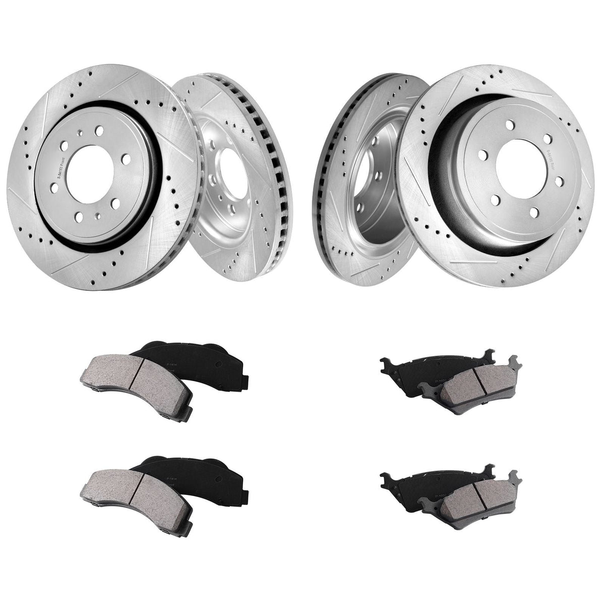 Front and Rear Brake Kit Compatible with 2012-2020 Ford F-150(MPB Only), Drilled and Slotted Brake Rotors Ceramic Brake Pads Replacement, 13.8" Front Rotors 13.7" Rear Rotors