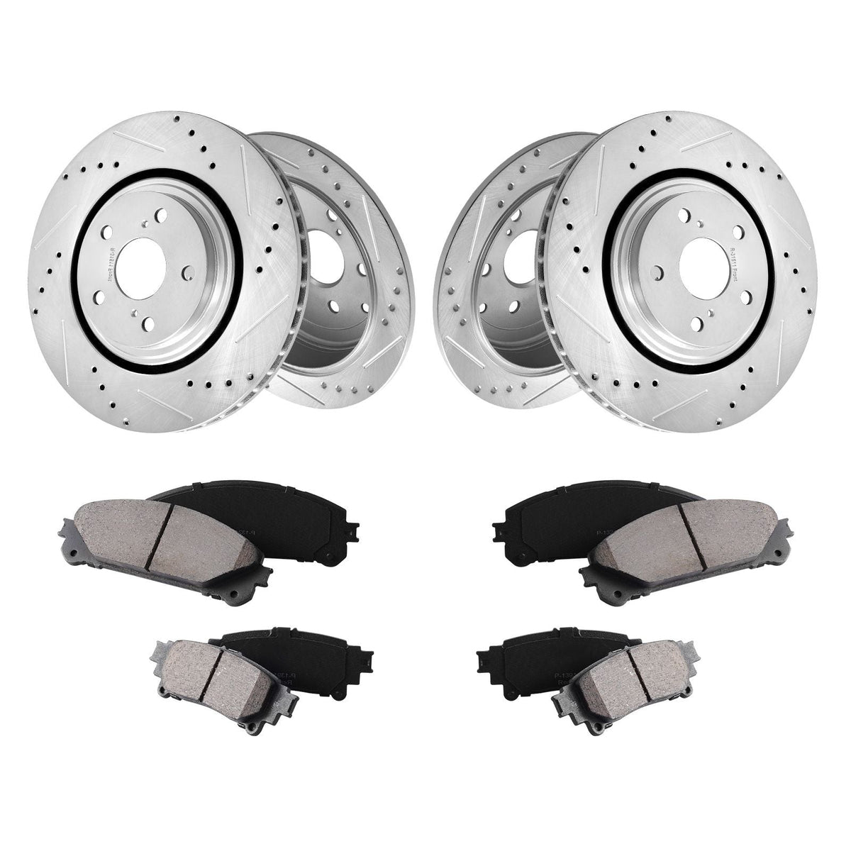 Front and Rear Brake Kit Compatible with Toyota Sienna, Highlander, Lexus RX350, RX450h, Drilled and Slotted Brake Rotors Ceramic Brake Pads Replacement, 12.9" Front Rotors 12.2" Rear Rotors