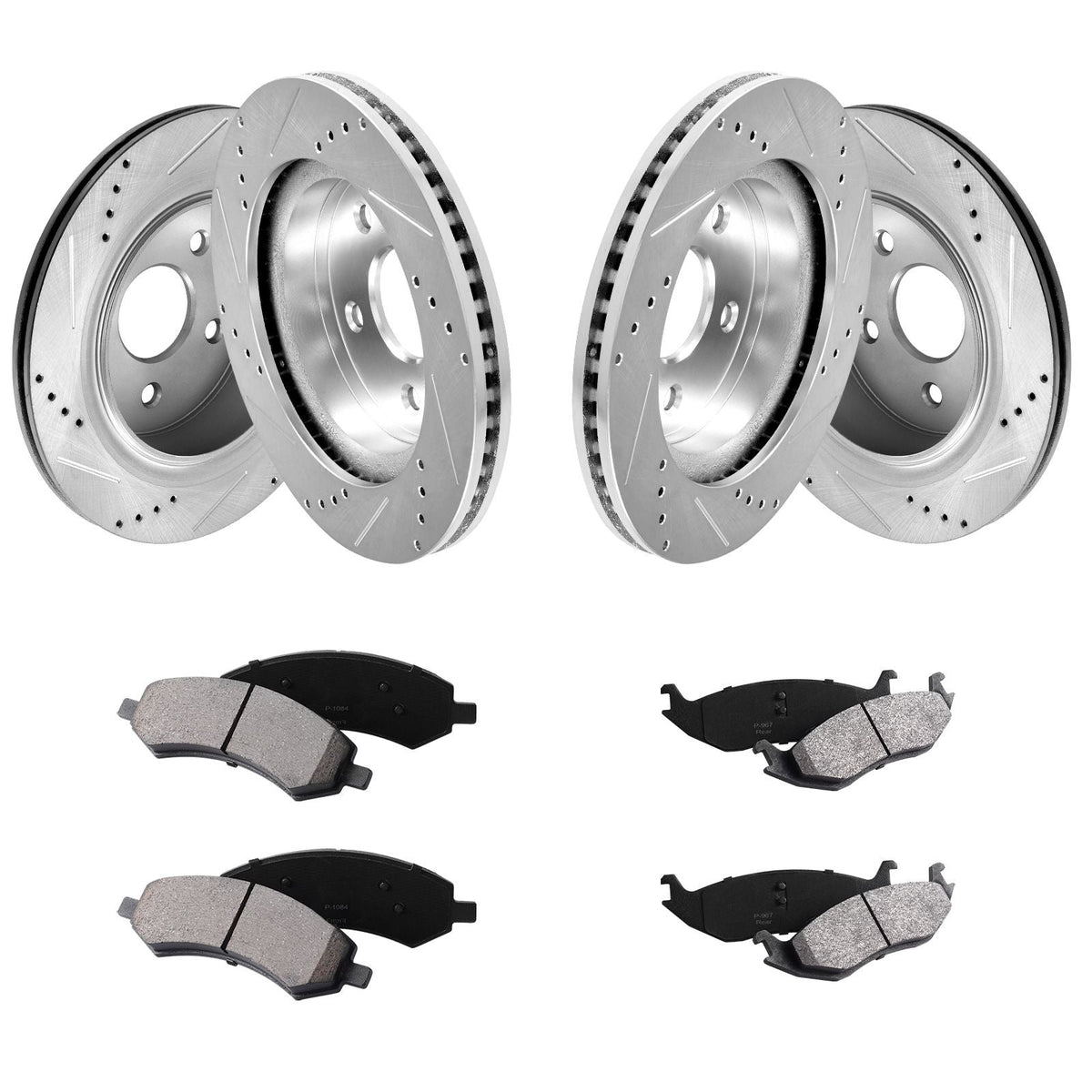 Front and Rear Brake Kit for 06-2018 Dodge Ram 1500, 07-2009 Dodge Durango Chrysler Aspen, Drilled and Slotted Brake Rotors Ceramic Brake Pads Replacement, 13.2" Front Rotors 13.9" Rear Rotors
