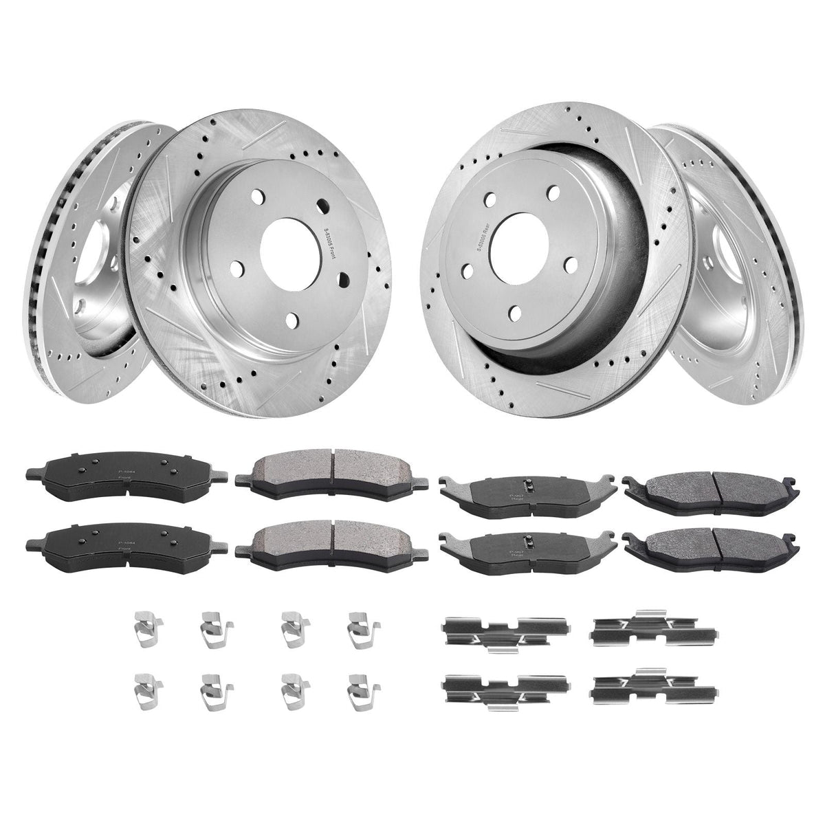 Front and Rear Brake Kit for 06-2018 Dodge Ram 1500, 07-2009 Dodge Durango Chrysler Aspen, Drilled and Slotted Brake Rotors Ceramic Brake Pads Replacement, 13.2" Front Rotors 13.9" Rear Rotors