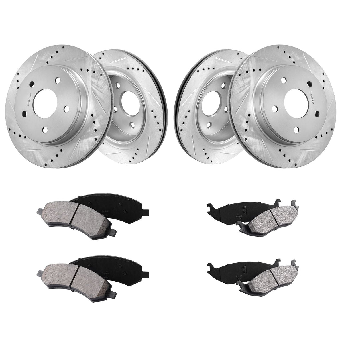 Front and Rear Brake Kit for 06-2018 Dodge Ram 1500, 07-2009 Dodge Durango Chrysler Aspen, Drilled and Slotted Brake Rotors Ceramic Brake Pads Replacement, 13.2" Front Rotors 13.9" Rear Rotors