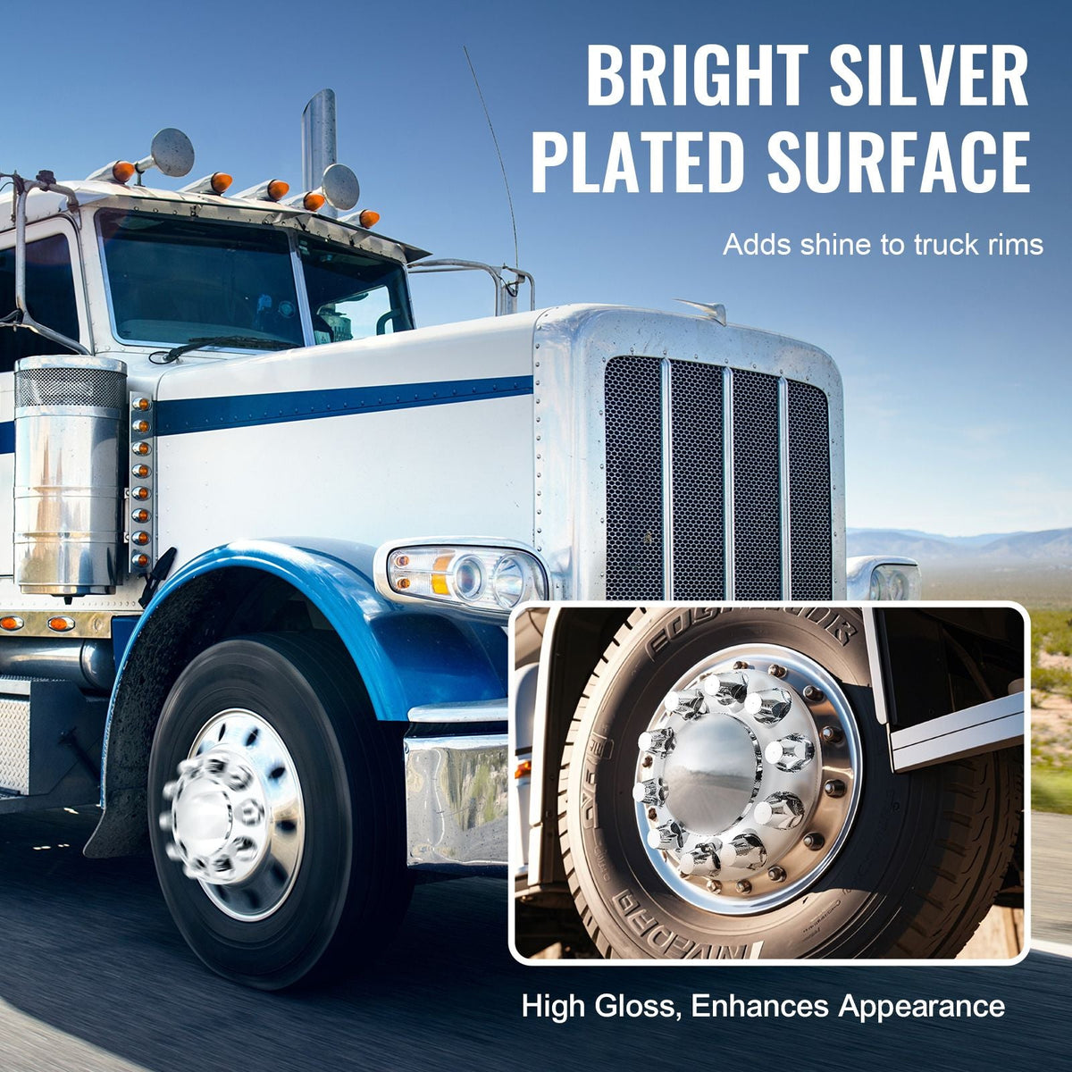 Front Axle Wheel Covers, Dome Axle Cover for Semi Truck, ABS Electroplate Rust-Resistant Lug Nut Covers, Universal Fit, Installation Tool Included, Complete Axle Cover Combo Kit