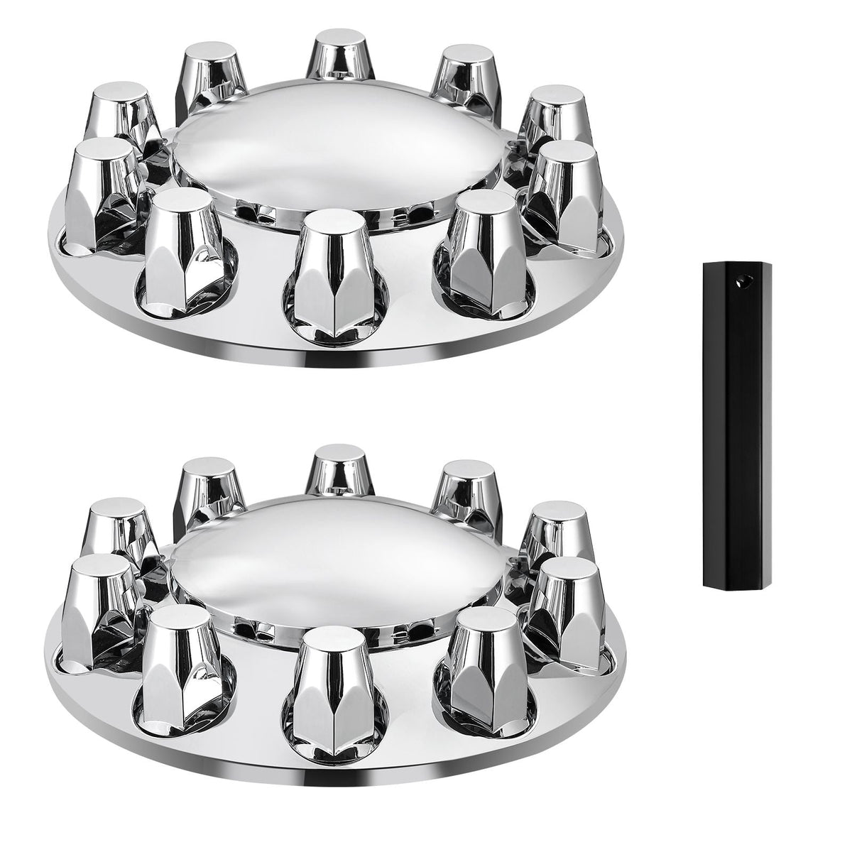 Front Axle Wheel Covers, Dome Axle Cover for Semi Truck, ABS Electroplate Rust-Resistant Lug Nut Covers, Universal Fit, Installation Tool Included, Complete Axle Cover Combo Kit