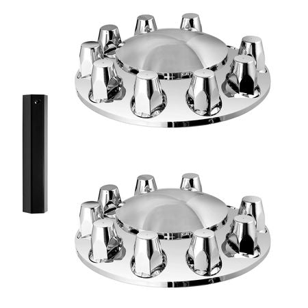 Front Axle Wheel Covers, Dome Axle Cover for Semi Truck, ABS Electroplate Rust-Resistant Lug Nut Covers, Universal Fit, Installation Tool Included, Complete Axle Cover Combo Kit