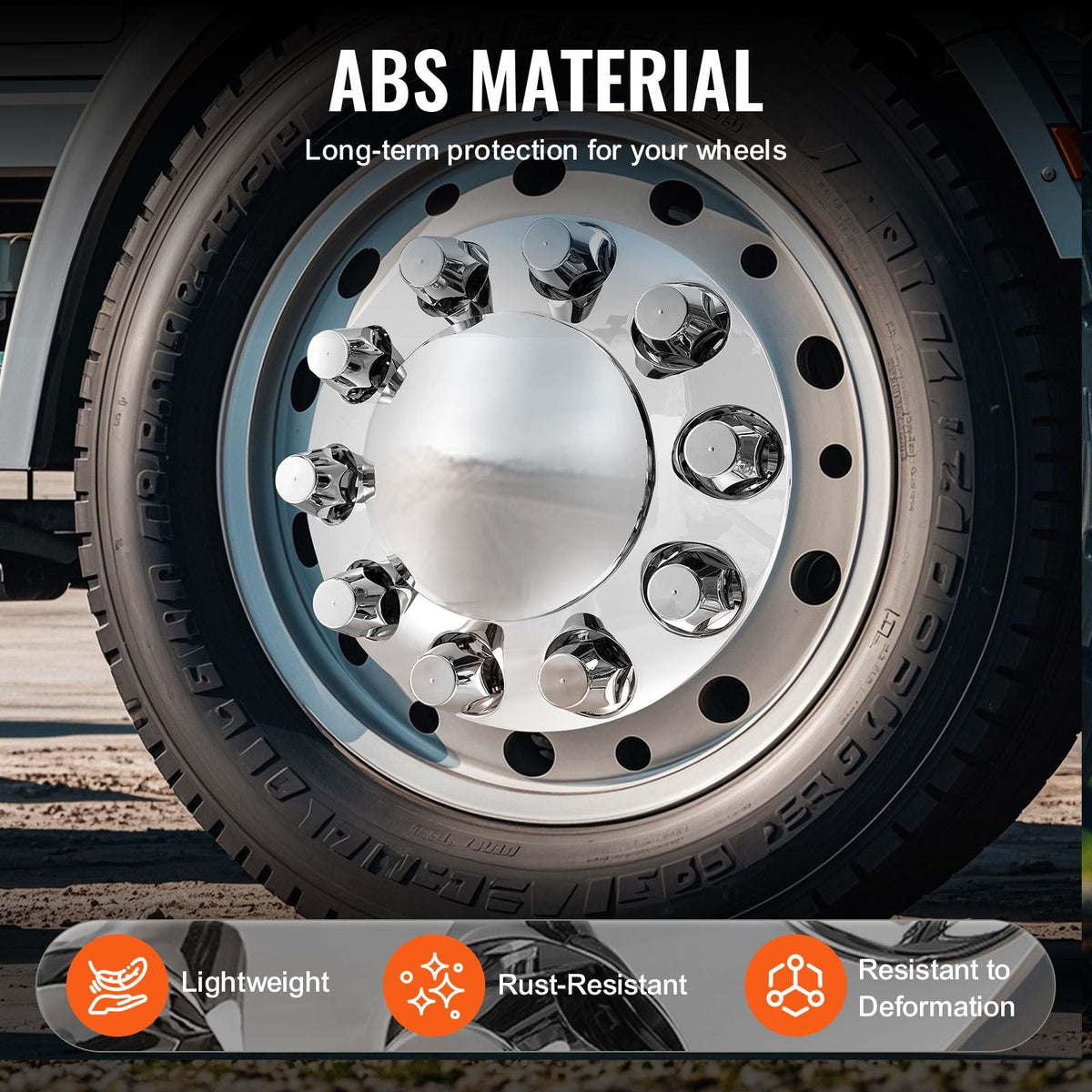 Front Axle Wheel Covers, Dome Axle Cover for Semi Truck, ABS Electroplate Rust-Resistant Lug Nut Covers, Universal Fit, Installation Tool Included, Complete Axle Cover Combo Kit
