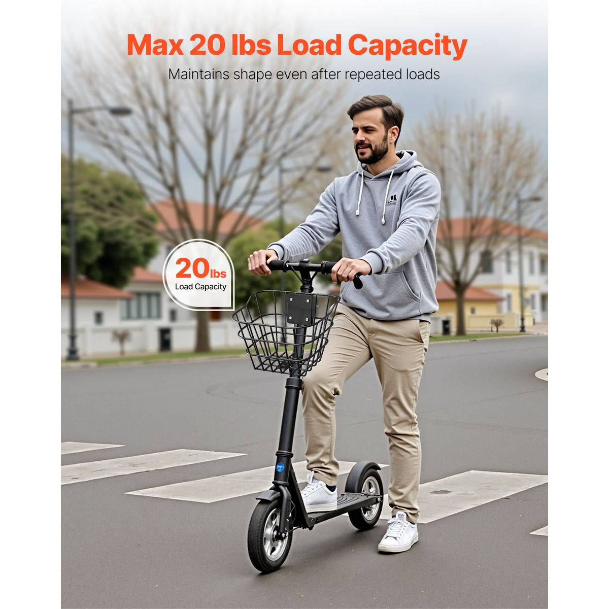 Front Bike Basket, Electric Scooter Basket with Fixed Bracket - Max Bearing 20 lbs, Construct from Solid Steel, Kids Bike Basket/Adult Bicycle Basket/Knee Electric Scooter Accessories