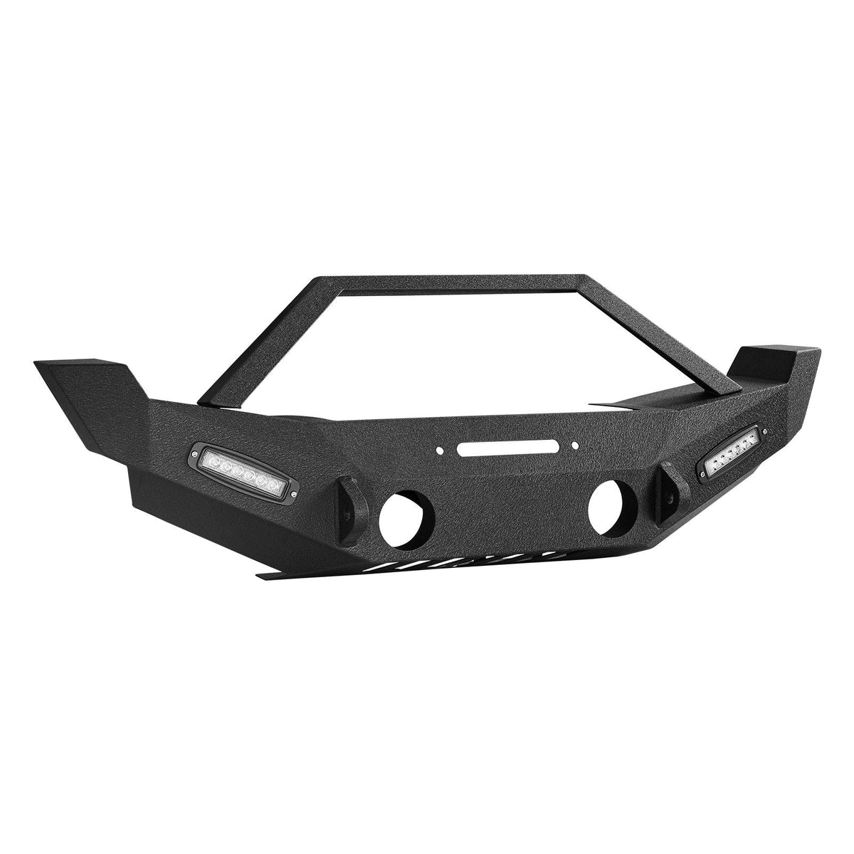 Front Bumper Compatible with 2007-2018 Wrangler JK/JKU, Heavy-Duty Steel Front Bumper with 2PCS LED Light Bars, Winch Plate, Fog Light Housing and D-Ring Mounts