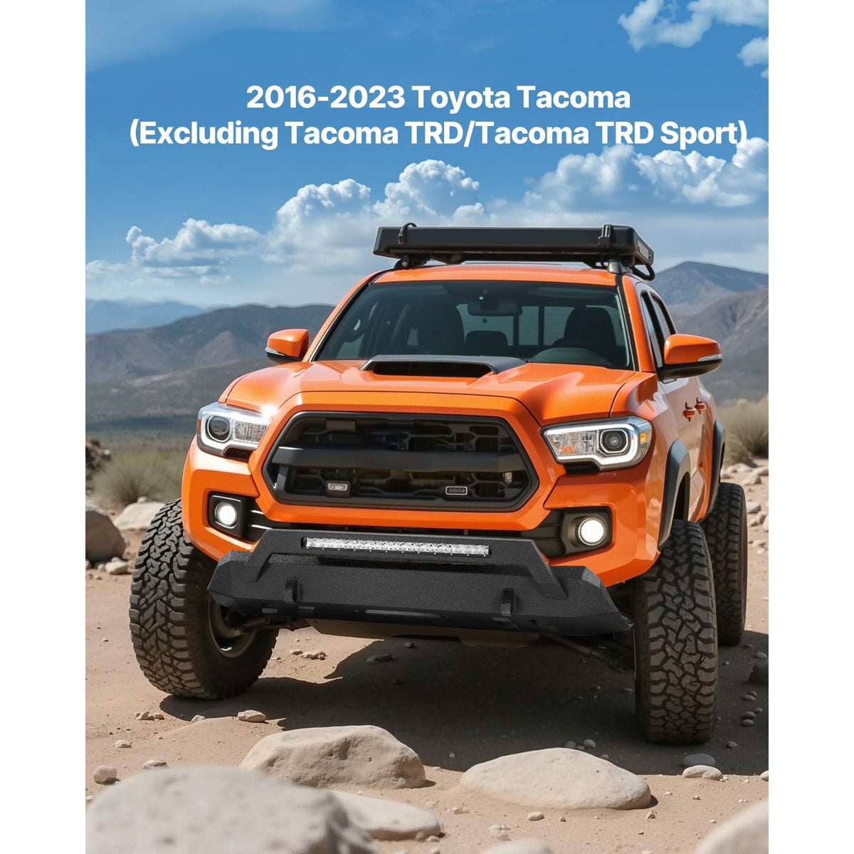Front Bumper Compatible with 2016-2023 Toyota Tacoma (Excluding Tacoma TRD/Tacoma TRD Sport), Pickup Truck Bumper with LED Light Bar, Winch Plate & D-Rings Mounts