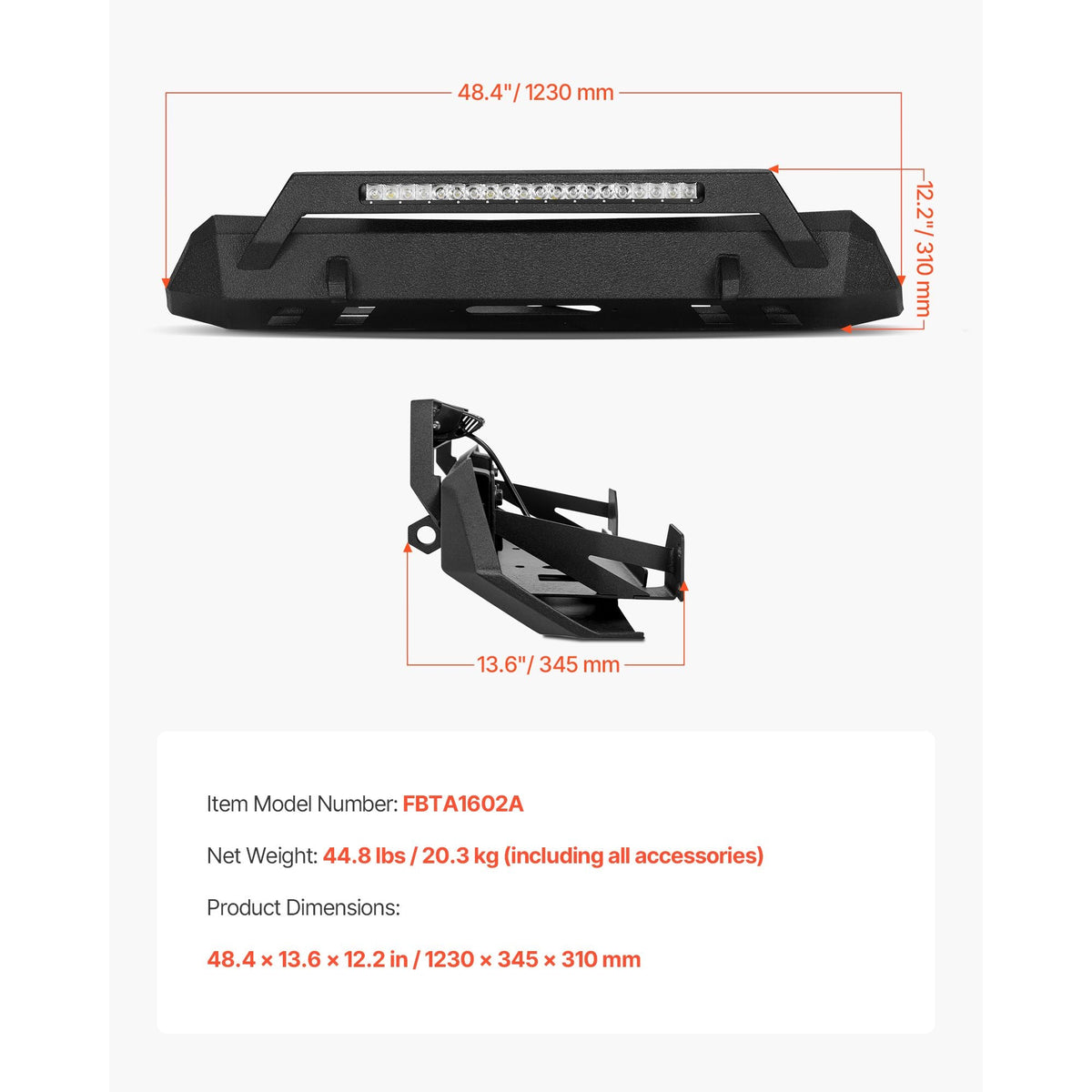 Front Bumper Compatible with 2016-2023 Toyota Tacoma (Excluding Tacoma TRD/Tacoma TRD Sport), Pickup Truck Bumper with LED Light Bar, Winch Plate & D-Rings Mounts