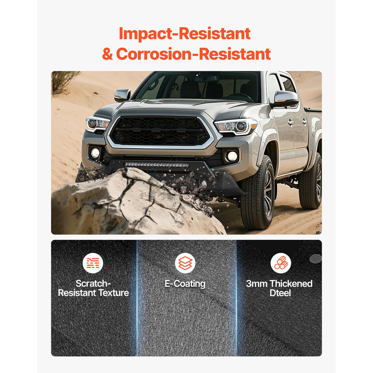Front Bumper Compatible with 2016-2023 Toyota Tacoma (Excluding Tacoma TRD/Tacoma TRD Sport), Pickup Truck Bumper with LED Light Bar, Winch Plate & D-Rings Mounts
