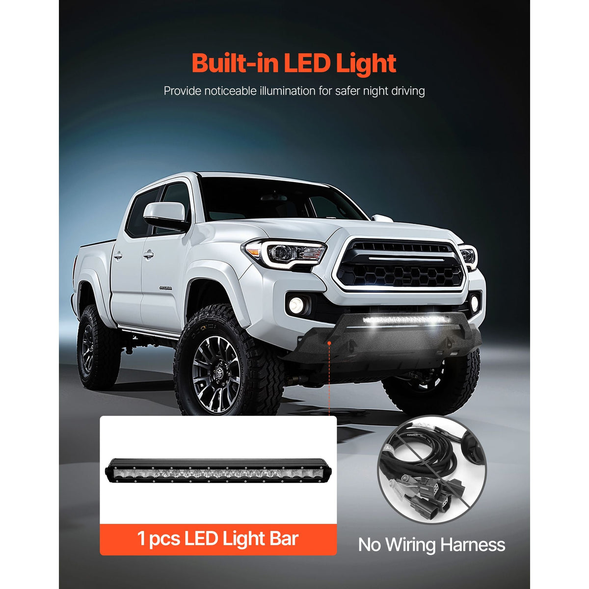 Front Bumper Compatible with 2016-2023 Toyota Tacoma (Excluding Tacoma TRD/Tacoma TRD Sport), Pickup Truck Bumper with LED Light Bar, Winch Plate & D-Rings Mounts