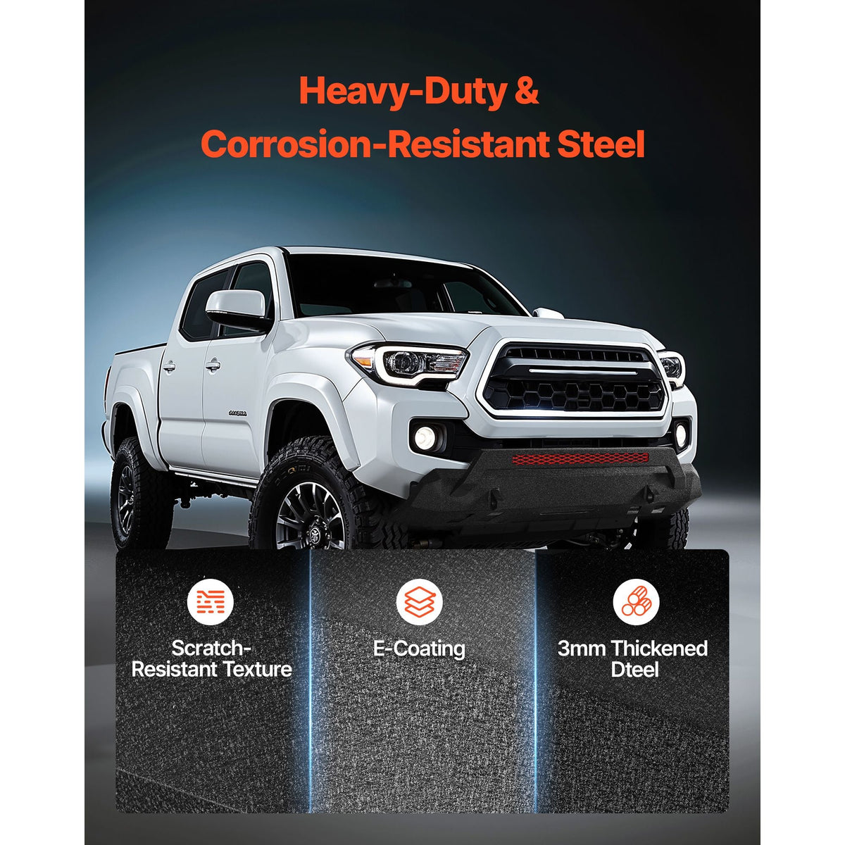 Front Bumper Compatible with 2016-2023 Toyota Tacoma (Excluding Tacoma TRD/Tacoma TRD Sport), Pickup Truck Bumper with Winch Plate & D-Ring Mounts, Heavy-Duty Steel Front Bumpers