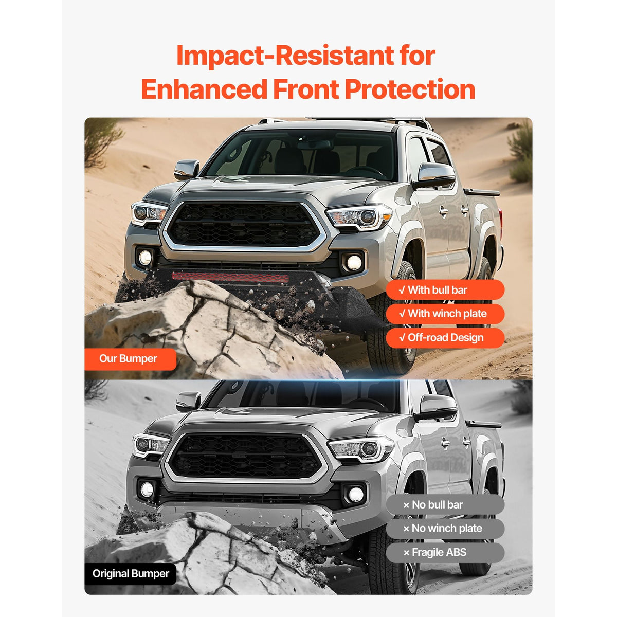 Front Bumper Compatible with 2016-2023 Toyota Tacoma (Excluding Tacoma TRD/Tacoma TRD Sport), Pickup Truck Bumper with Winch Plate & D-Ring Mounts, Heavy-Duty Steel Front Bumpers