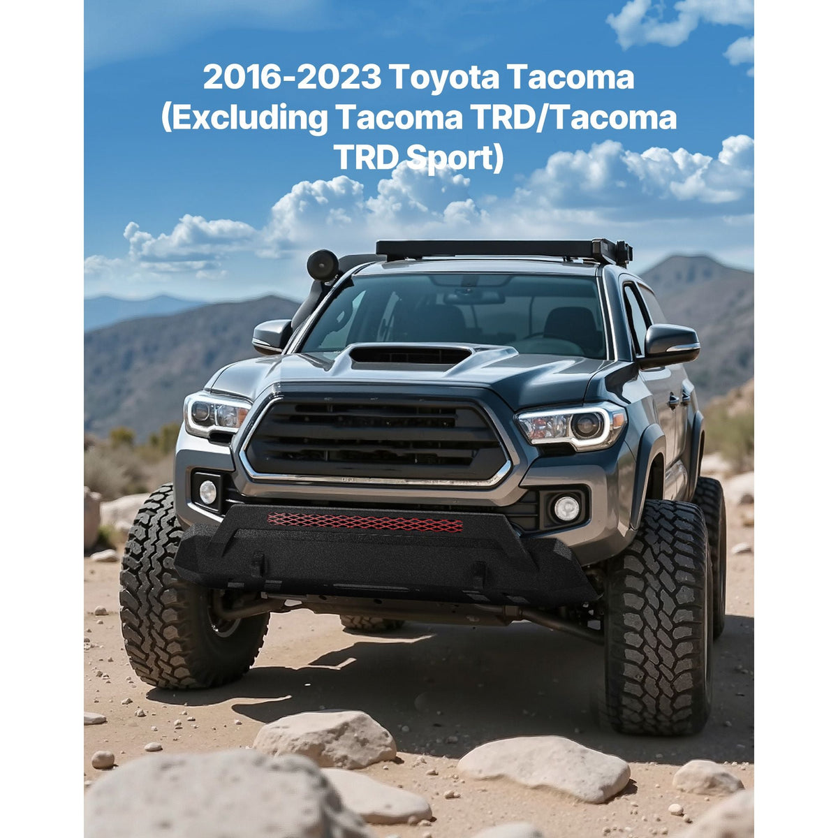 Front Bumper Compatible with 2016-2023 Toyota Tacoma (Excluding Tacoma TRD/Tacoma TRD Sport), Pickup Truck Bumper with Winch Plate & D-Ring Mounts, Heavy-Duty Steel Front Bumpers