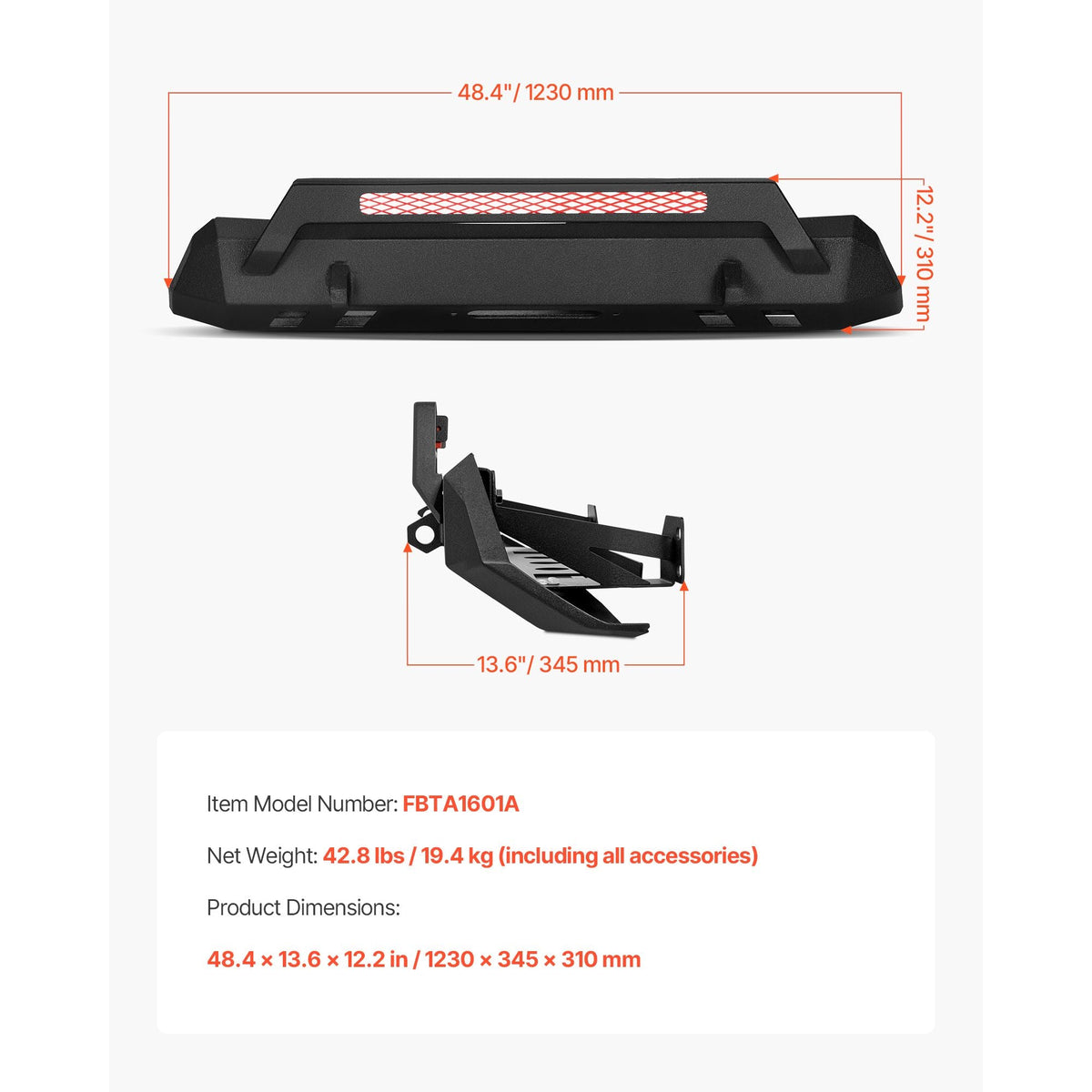 Front Bumper Compatible with 2016-2023 Toyota Tacoma (Excluding Tacoma TRD/Tacoma TRD Sport), Pickup Truck Bumper with Winch Plate & D-Ring Mounts, Heavy-Duty Steel Front Bumpers