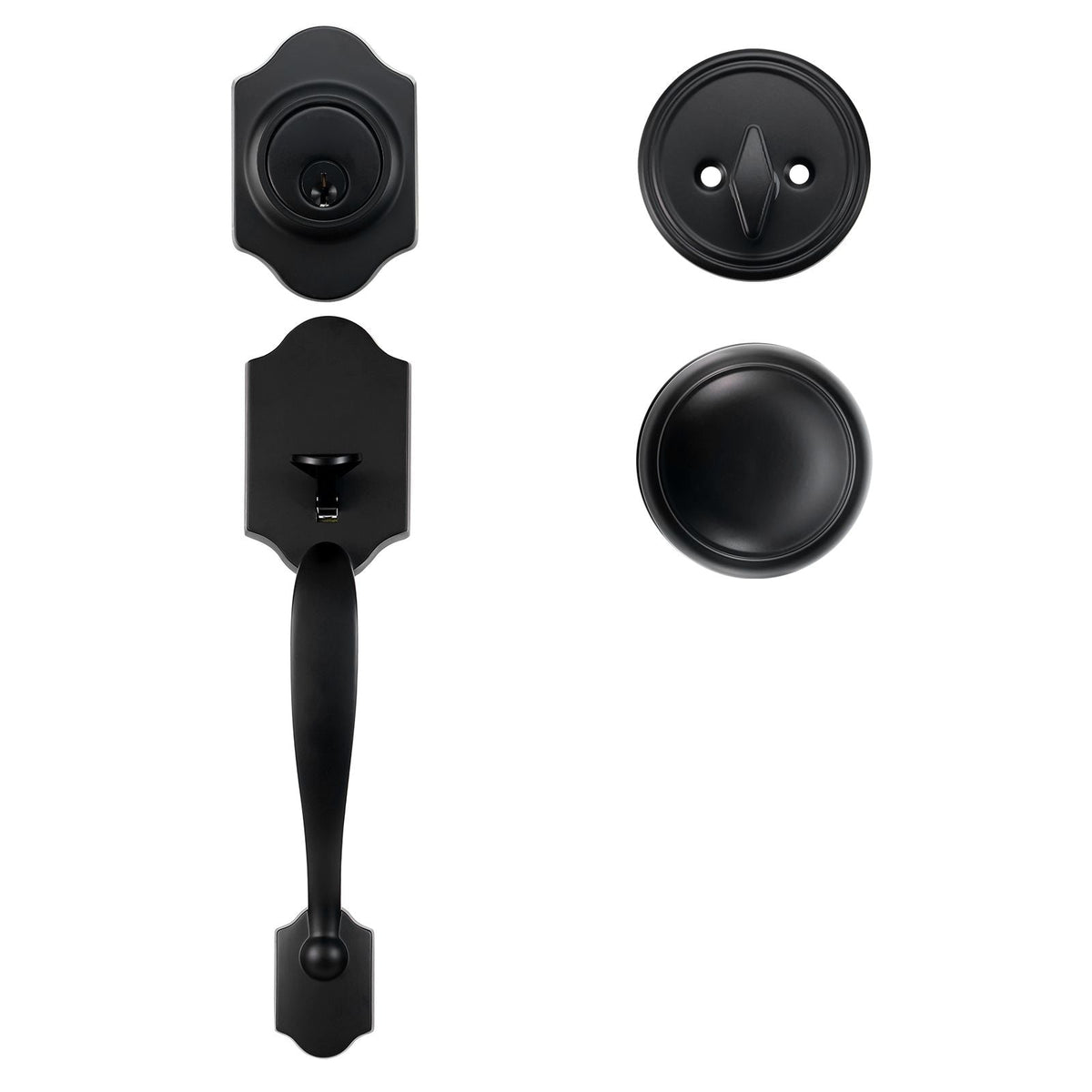 Front Door Handle and Deadbolt Set, Matte Black Front Door Lock Set with Interior Knob, Adjustable Hole Spacing Single Cylinder Handleset, for Right and Left Handed Entrance and Front Door