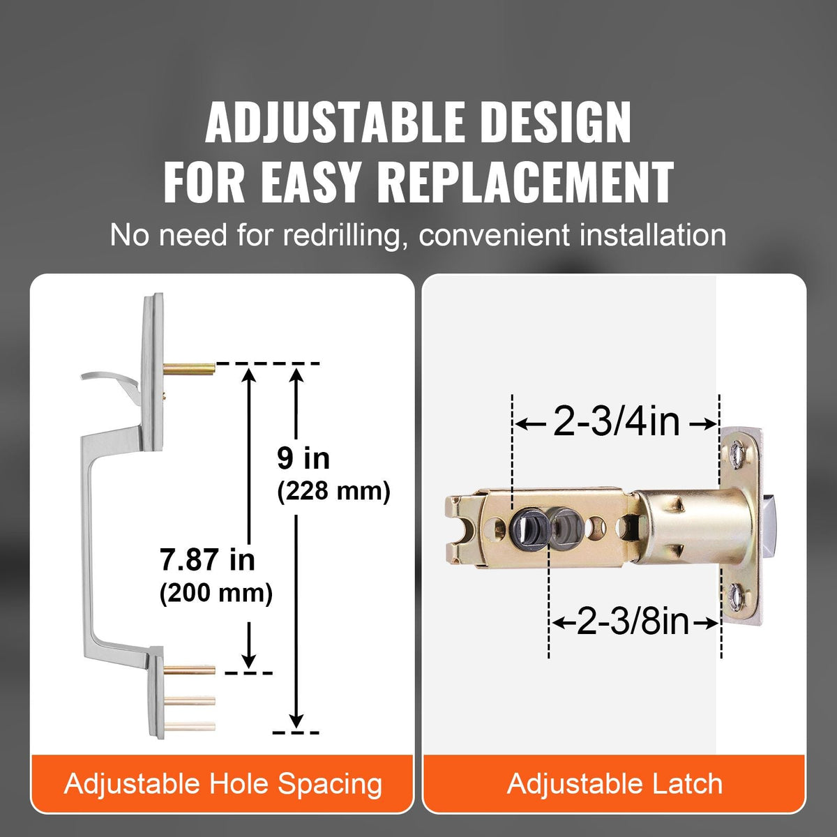 Front Door Handle, Satin Nickel Square Handle Set with Lever Door Handle No Lock, Adjustable Hole Space, Entry Door Handle with Reversible for Right and Left Handed Entrance and Front Door