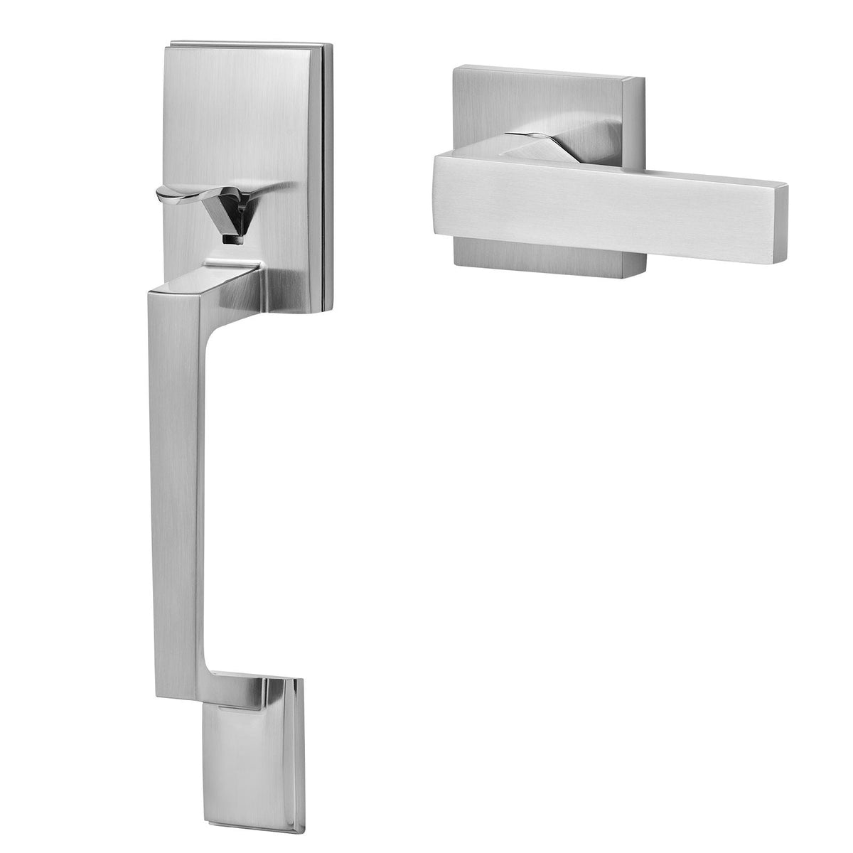 Front Door Handle, Satin Nickel Square Handle Set with Lever Door Handle No Lock, Adjustable Hole Space, Entry Door Handle with Reversible for Right and Left Handed Entrance and Front Door