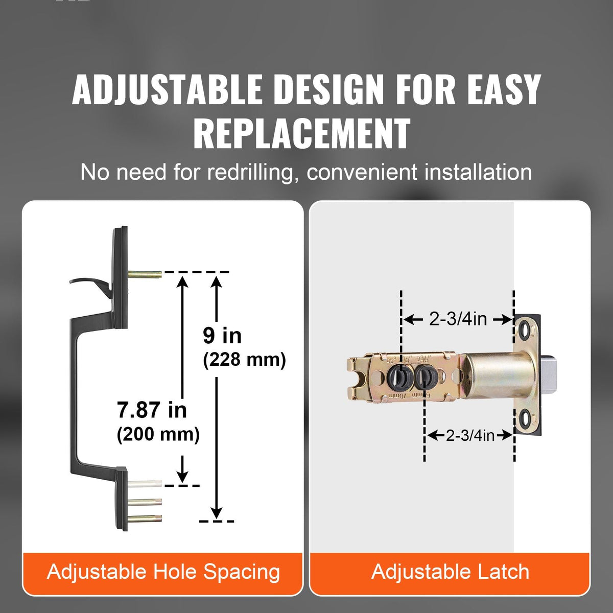 Front Door Handle, Square Entry Handle Set with Lever, No Lock, Adjustable Hole Space, Zinc Alloy Die-Casting, Reversible for Right and Left Handed Entrance and Front Doors, Matte Black
