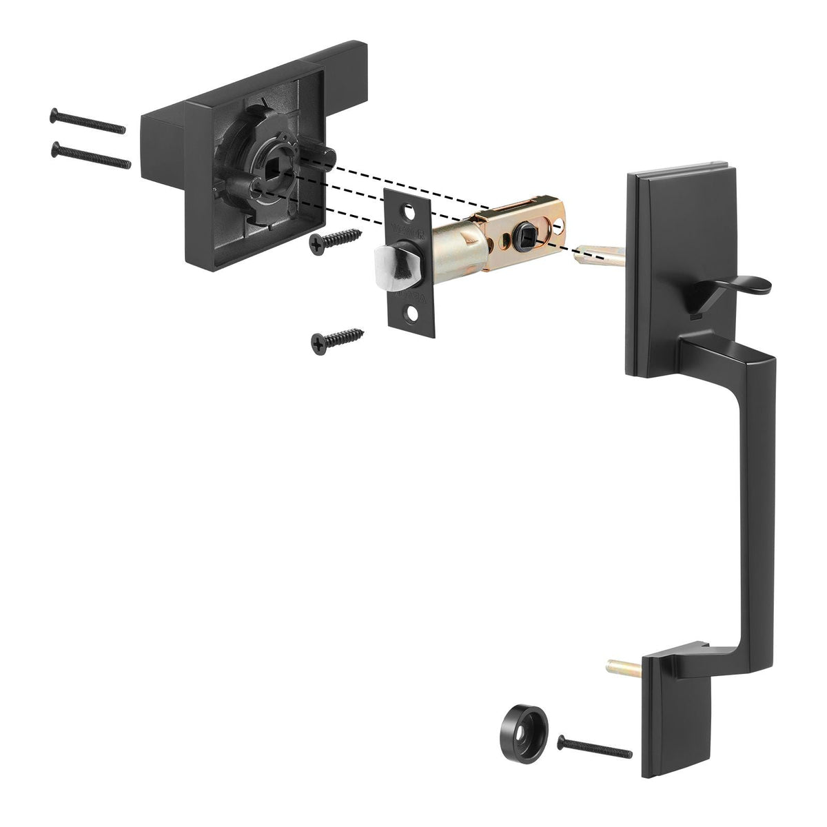 Front Door Handle, Square Entry Handle Set with Lever, No Lock, Adjustable Hole Space, Zinc Alloy Die-Casting, Reversible for Right and Left Handed Entrance and Front Doors, Matte Black