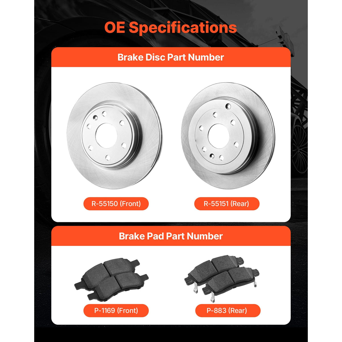 Front & Rear Brake Kit Compatible with 2008-2017 Buick Enclave, 2009-2017 Chevrolet Traverse/2007-2010 Saturn Outlook, 2007-2016 GMC Acadia/2017 GMC Acadia Limited, Hollow Brake Rotors Pads Kit