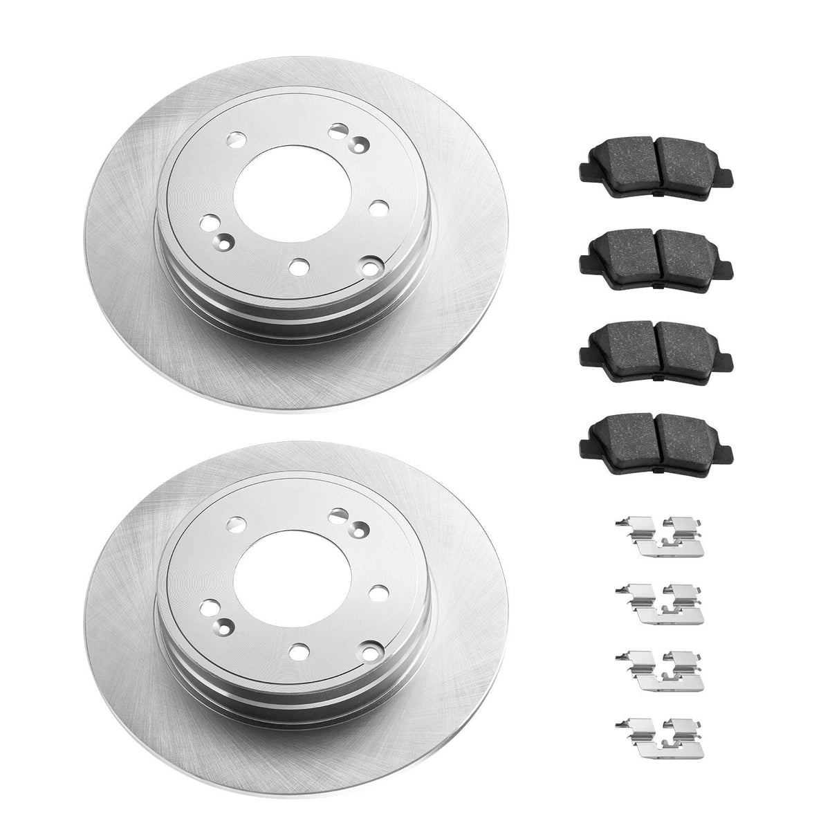 Front & Rear Brake Kit Compatible with 2011-2014 Hyundai Sonata, 2015 Hyundai Sonata (Hybrid, Hybrid Limited; Non-Turbo; Models w/Manual Parking Brake), Hollow Brake Rotors & Solid Rear Rotors