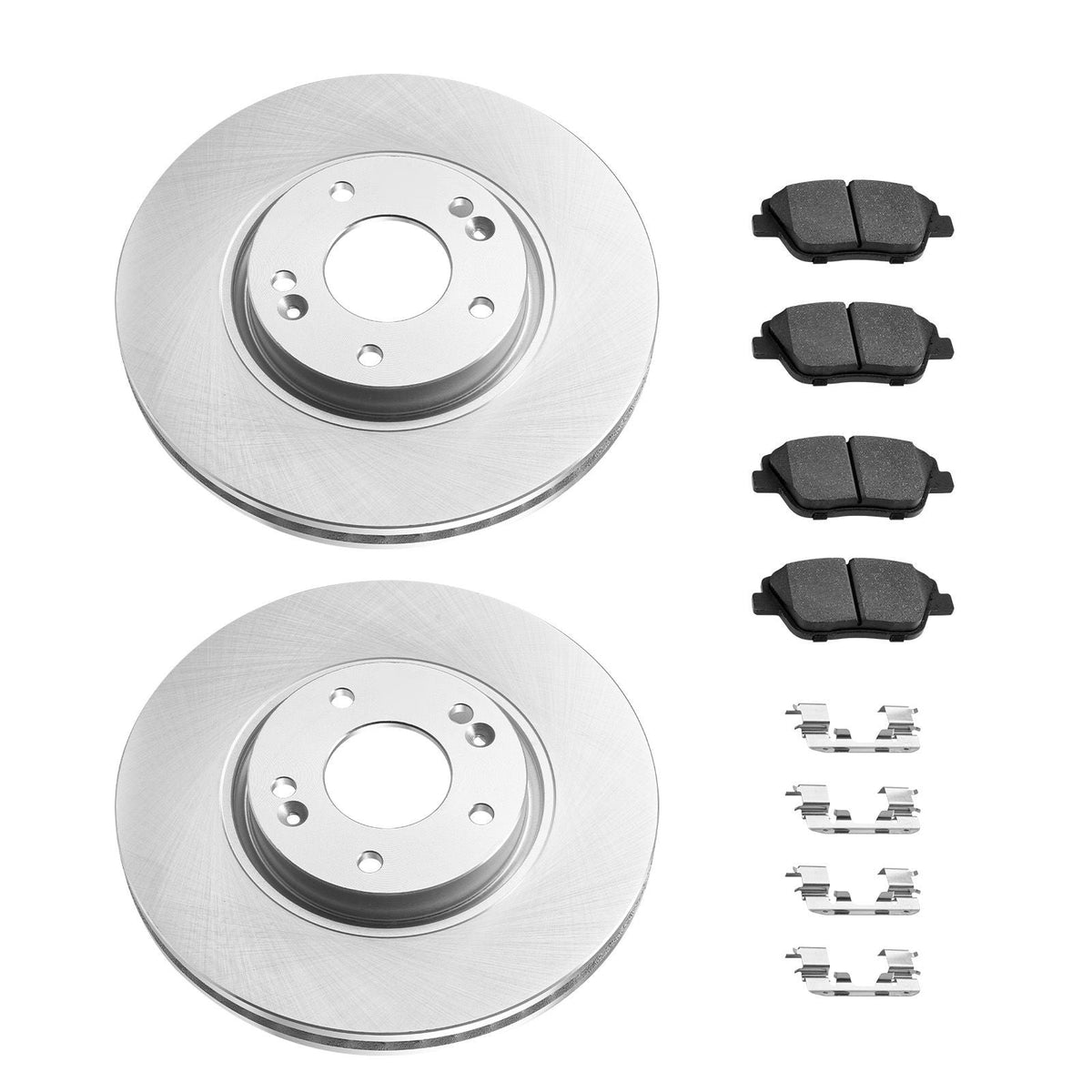 Front & Rear Brake Kit Compatible with 2011-2014 Hyundai Sonata, 2015 Hyundai Sonata (Hybrid, Hybrid Limited; Non-Turbo; Models w/Manual Parking Brake), Hollow Brake Rotors & Solid Rear Rotors