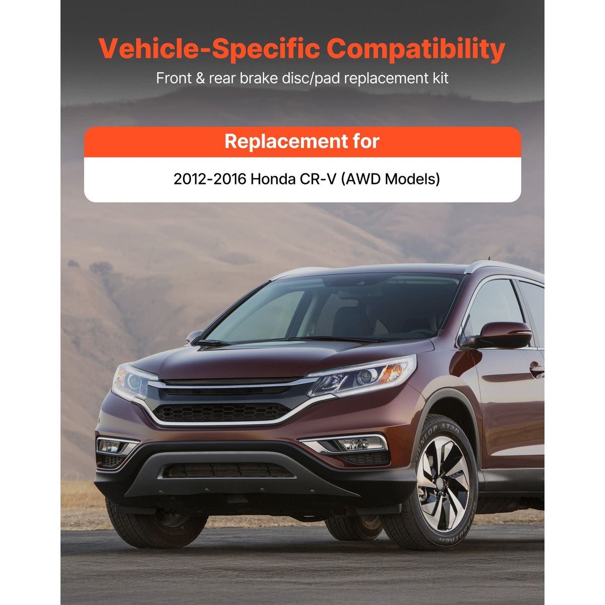 Front & Rear Brake Kit Compatible with 2012-2016 Honda CR-V (AWD Models), Ceramic Brake Replacement Kits, 12 inch Hollow Structure Front Rotors, 12 inch Solid Structure Rear Rotors, R-31455
