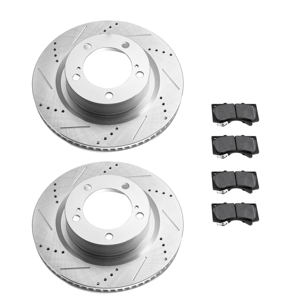 Front & Rear Ceramic Brake Kit Compatible with 2016-2021 Lexus LX570, 2016-2021 Toyota Land Cruiser, Drilled and Slotted Brake Rotors Ceramic Brake Pads Replacement Kit, 14 inch Front Rotors