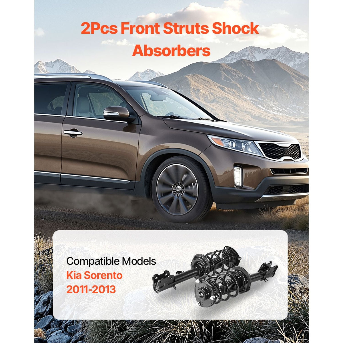 Front Shock Absorber Strut Assembly, 2Pcs Shock and Strut Assembly with Coil Spring, Compatible with 2011-2013 Kia Sorento, Automotive Replacement Struts for OE 172712 / 172713
