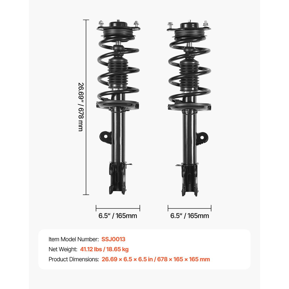 Front Shock Absorber Strut Assembly, 2Pcs Shock and Strut Assembly with Coil Spring, Compatible with 2011-2013 Kia Sorento, Automotive Replacement Struts for OE 172712 / 172713