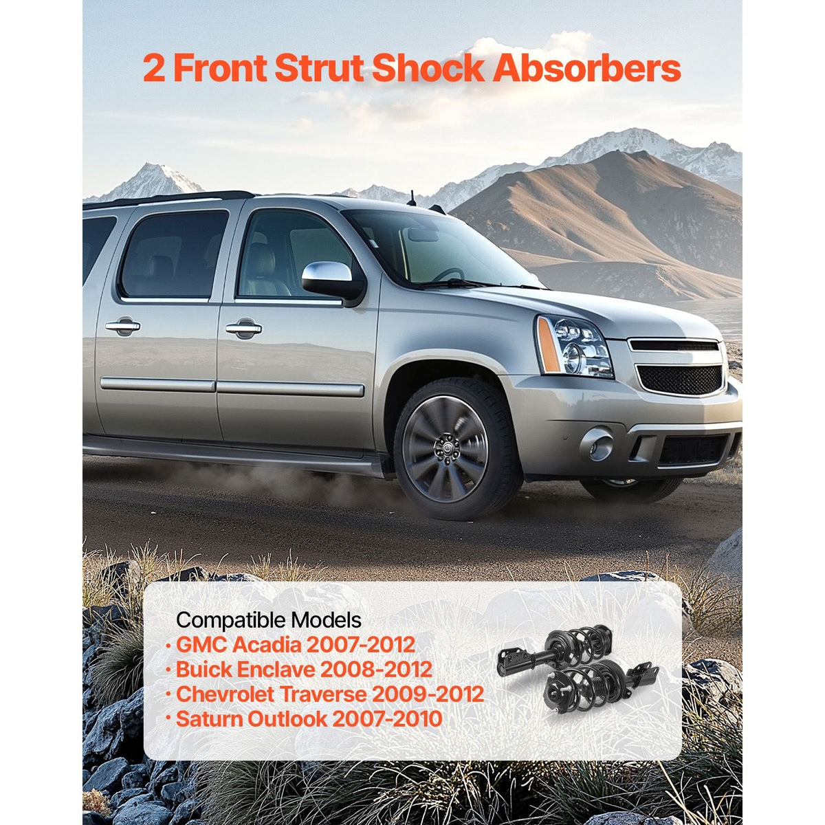 Front Shock Absorber Strut Assembly, 2Pcs Shock and Strut Assembly with Coil Spring, Fit 2007-2012 GMC Acadia, 2008-2012 Buick Enclave, 2009-2012 Chevrolet Traverse, Replace OE 11680 / 172518