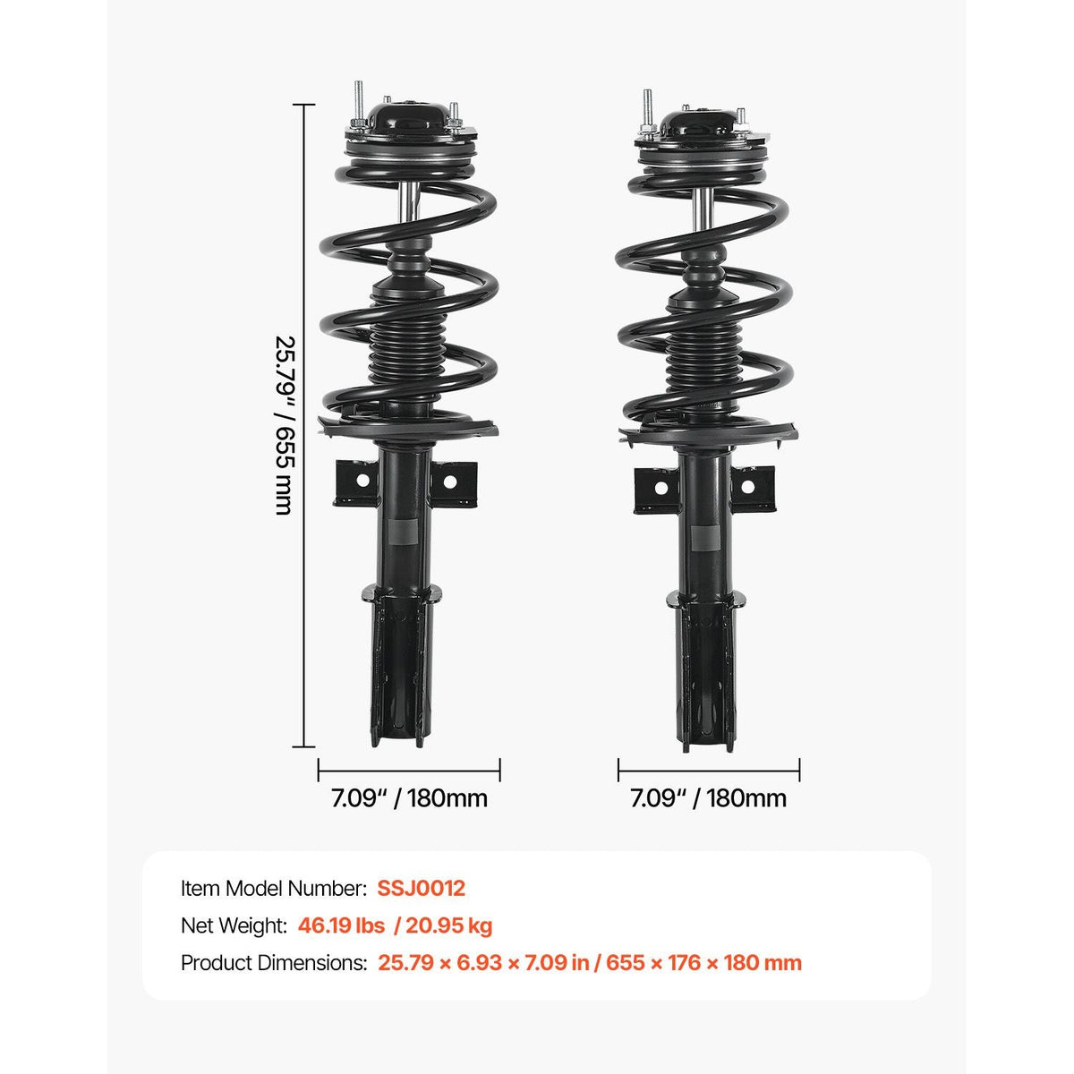 Front Shock Absorber Strut Assembly, 2Pcs Shock and Strut Assembly with Coil Spring, Fit 2007-2012 GMC Acadia, 2008-2012 Buick Enclave, 2009-2012 Chevrolet Traverse, Replace OE 11680 / 172518