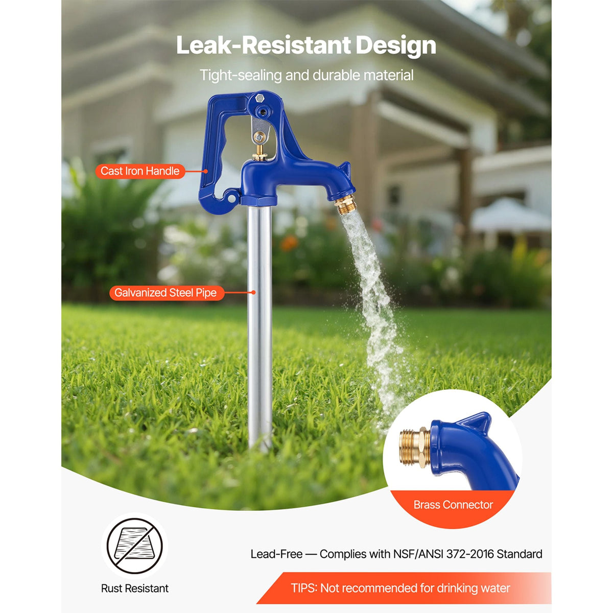 Frost Proof Yard Hydrant, 5.24FT Freeze-Proof Outdoor Faucet with 36" Bury Depth, 3/4" NPT Pipe Connection & 3/4" NH Hose Coupling, No Lead Freezeless Hydrant for Yard Garden Farm Irrigation