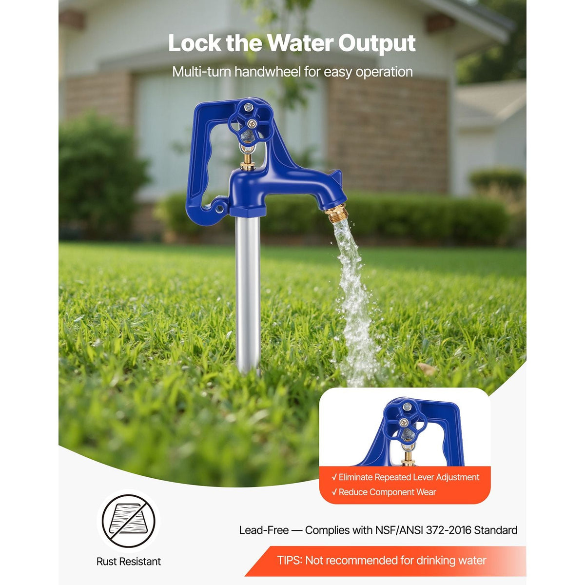 Frost Proof Yard Hydrant, 5.24FT Freeze-Proof Outdoor Faucet with 36" Bury Depth, 3/4" NPT Pipe Connection, Lever Handle + Handwheel, No Lead Freezeless Hydrant for Yard Garden Farm Irrigation