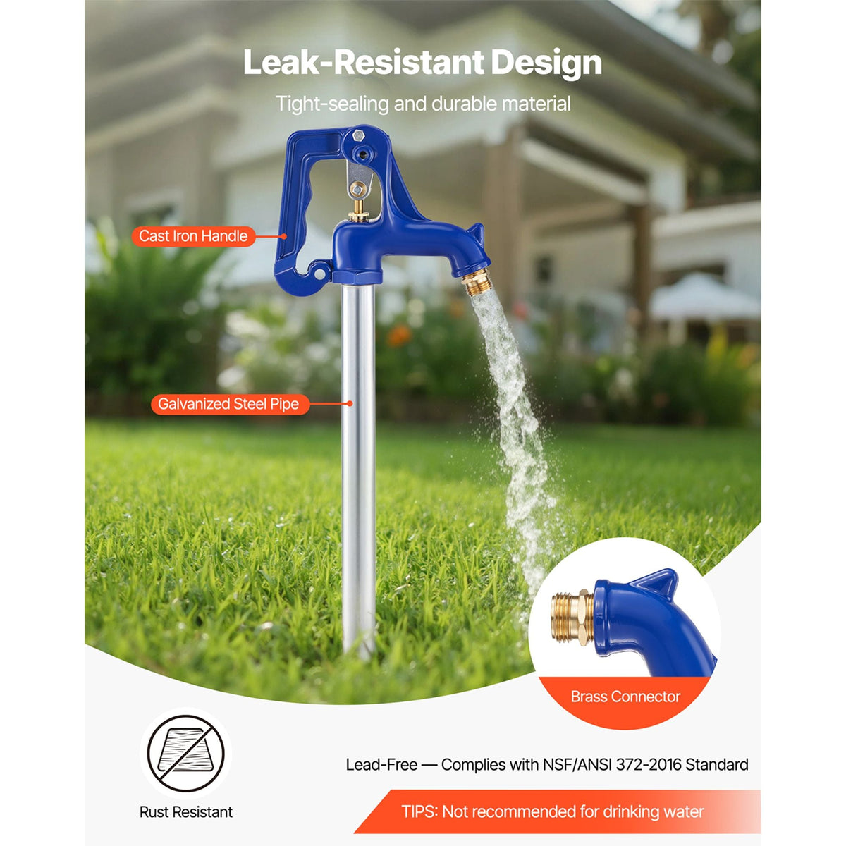 Frost Proof Yard Hydrant, 6.22FT Freeze-Proof Outdoor Faucet with 48" Bury Depth, 3/4" NPT Pipe Connection & 3/4" NH Hose Coupling, No Lead Freezeless Hydrant for Yard Garden Farm Irrigation