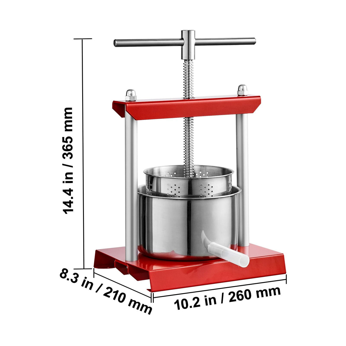 Fruit Wine Press, 0.8 Gallon/3L, 2 Stainless Steel Barrels, Manual Juice Maker, Cider Apple Grape Tincture Vegetables Honey Olive Oil Making Press with T-Handle for Outdoor, Kitchen, and Home
