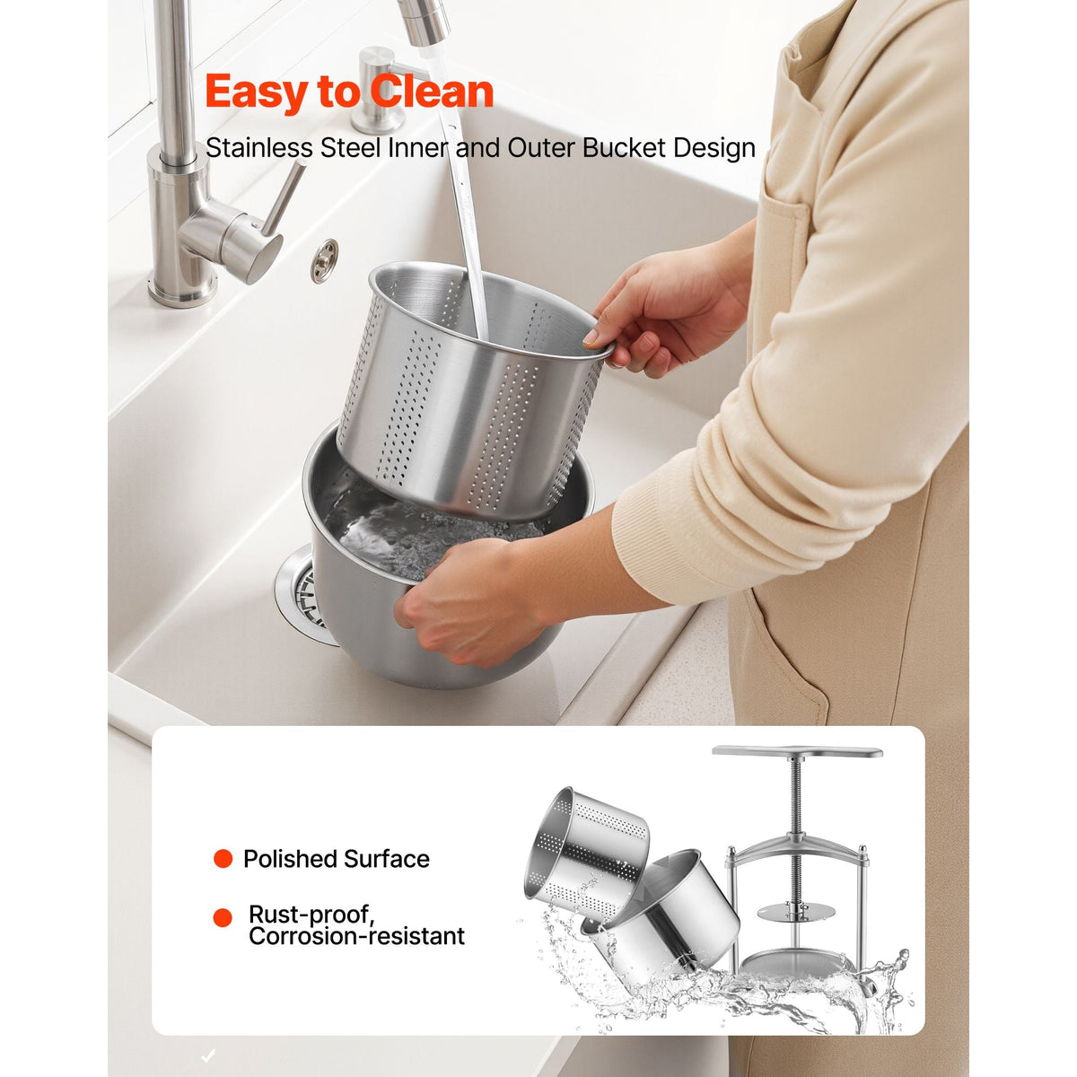 Fruit Wine Press, 0.8 Gallon/3L, Stainless Steel Manual Juice Maker with Powerful T-Shaped Handle, Juice Making for Apple/Grape/Orange/Berry, Cheese/Tincture/Herbal Press, for Kitchen Home