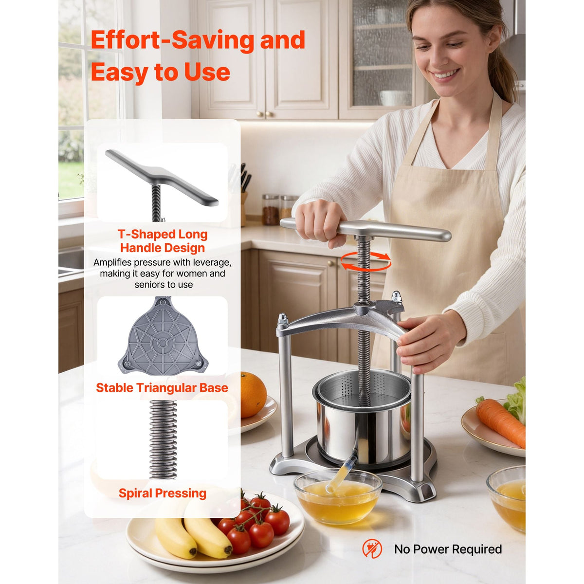 Fruit Wine Press, 0.8 Gallon/3L, Stainless Steel Manual Juice Maker with Powerful T-Shaped Handle, Juice Making for Apple/Grape/Orange/Berry, Cheese/Tincture/Herbal Press, for Kitchen Home